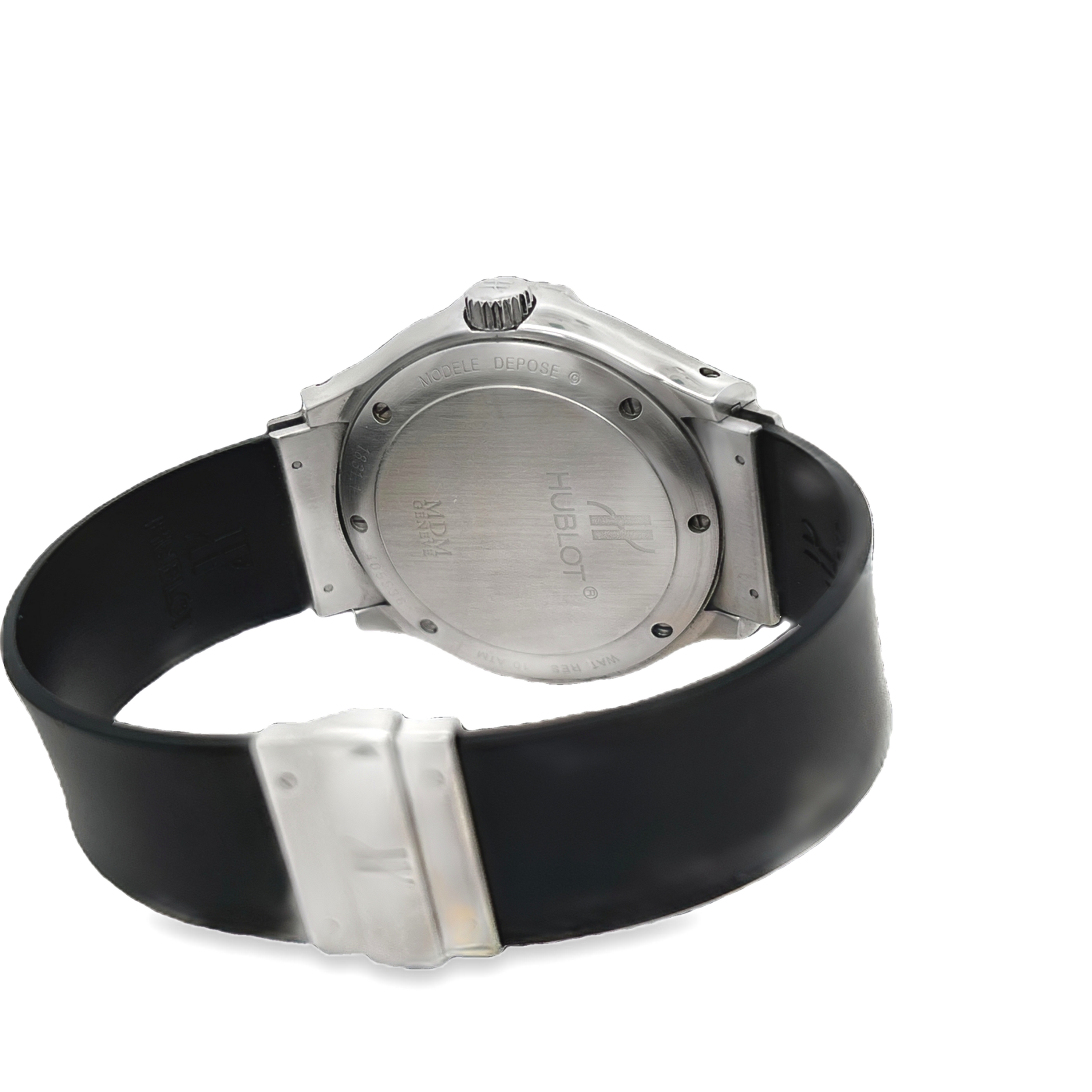 Pre-Owned Hublot MDM Genève Classic Black Dial Date Rubber Strap Watch (Box Included)