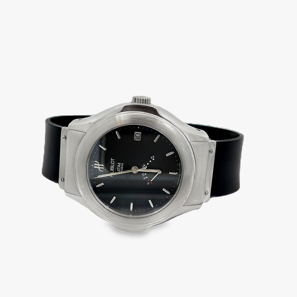 Pre-Owned Hublot MDM Genève Classic Black Dial Date Rubber Strap Watch (Box Included)