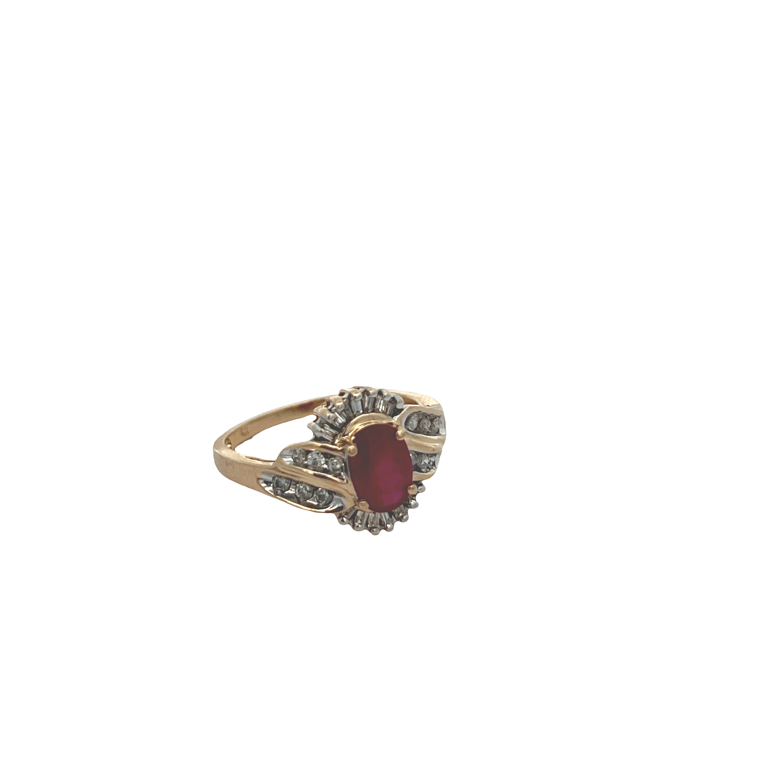 Estate 14K Yellow Gold Oval Ruby Ring with Diamond Accents