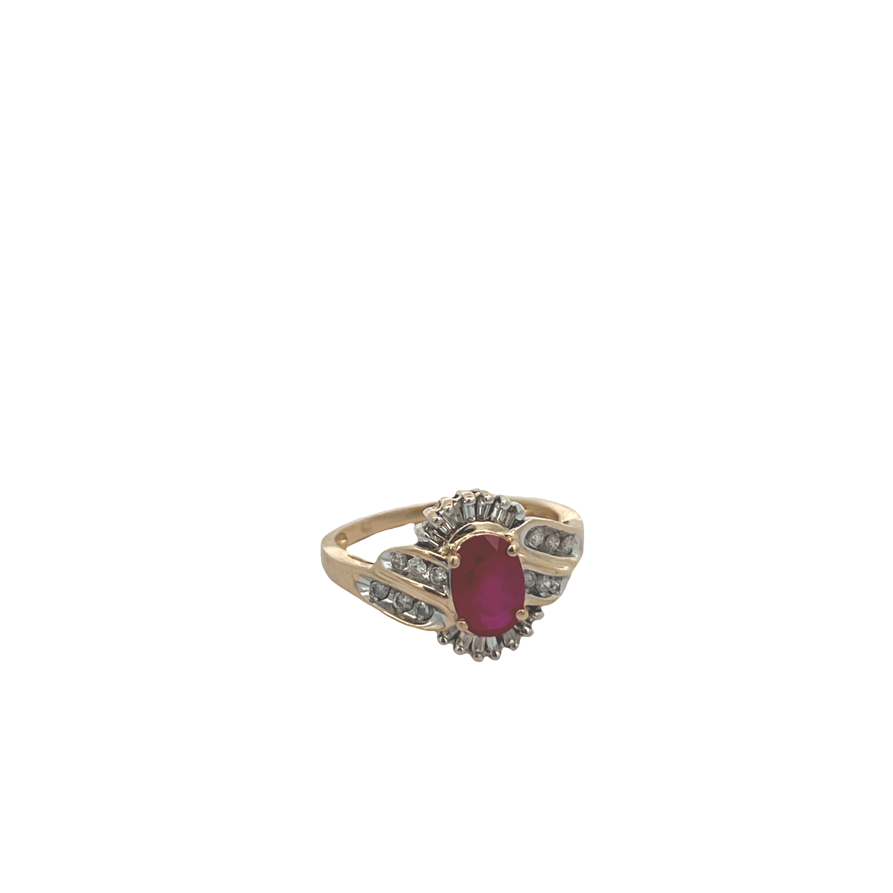 Estate 14K Yellow Gold Oval Ruby Ring with Diamond Accents