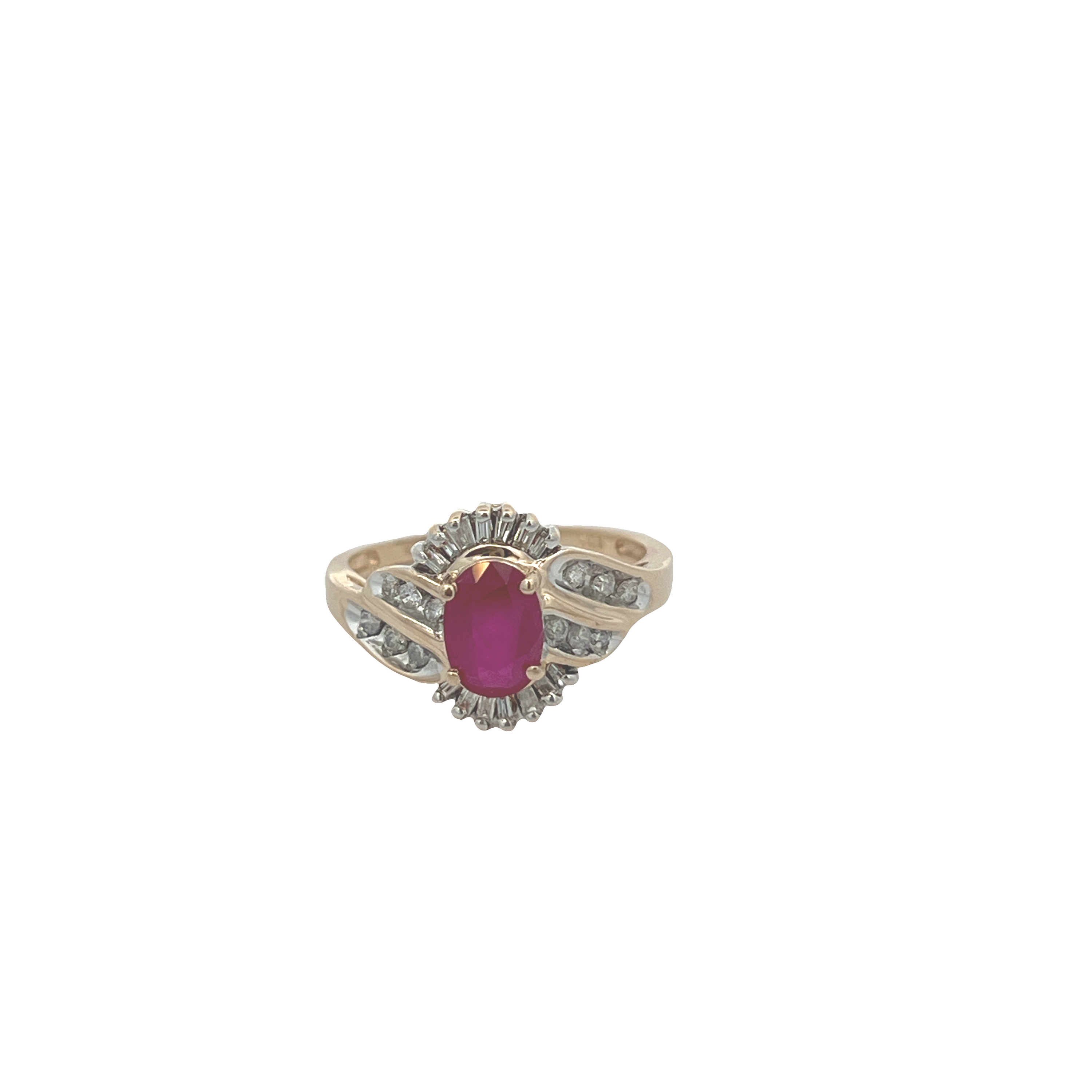 Estate 14K Yellow Gold Oval Ruby Ring with Diamond Accents
