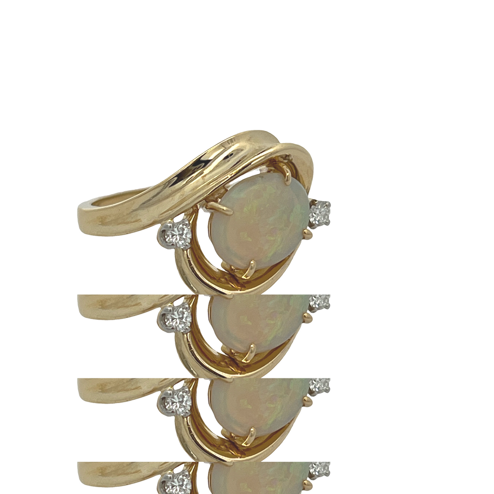 Estate 18K Yellow Gold Oval Opal Bypass Ring with Diamond Accents
