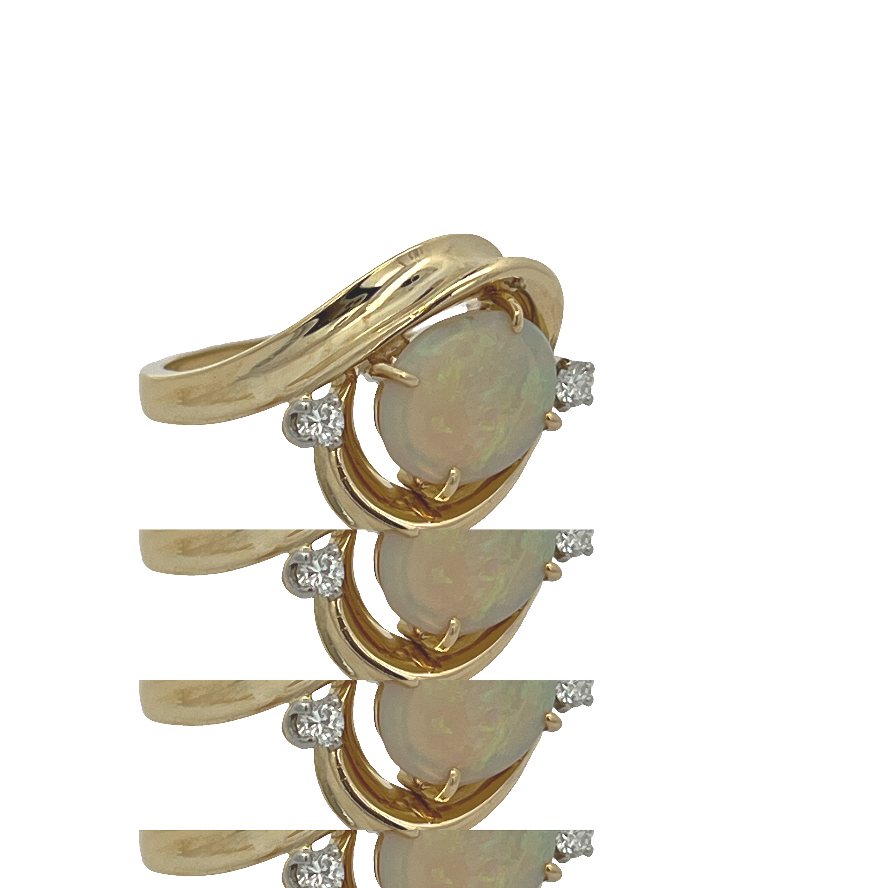 Estate 18K Yellow Gold Oval Opal Bypass Ring with Diamond Accents