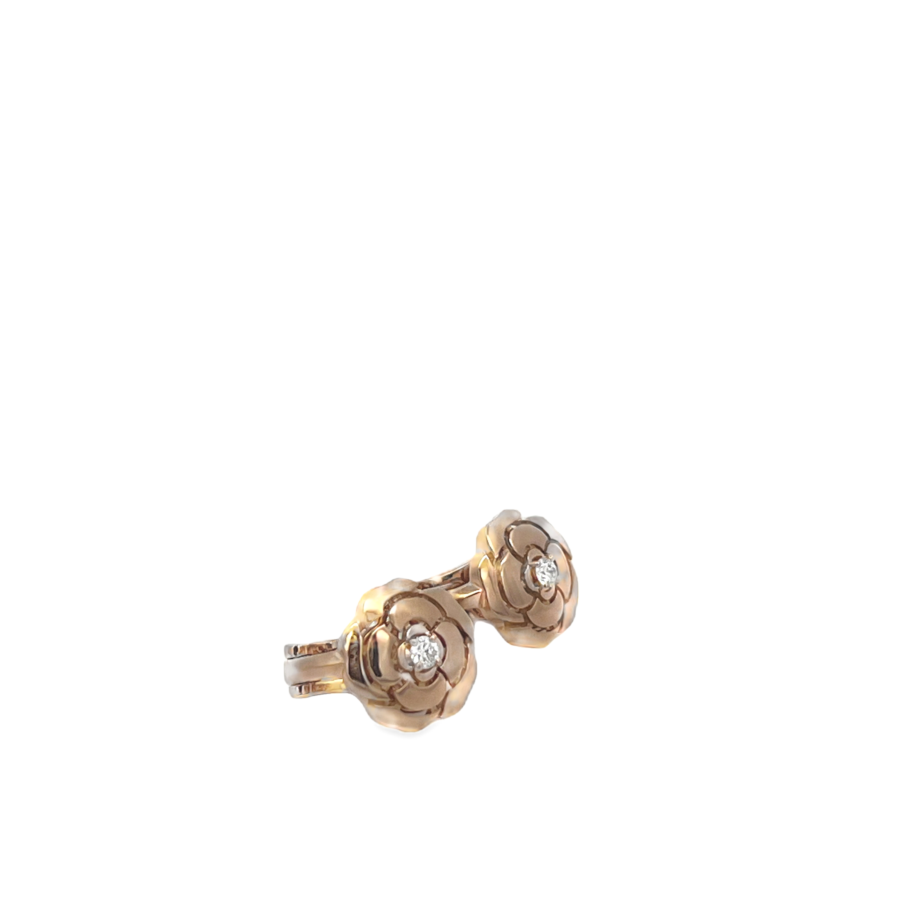 Estate 18K Rose Gold CHANEL Camélia Flower Diamond Stud Earrings