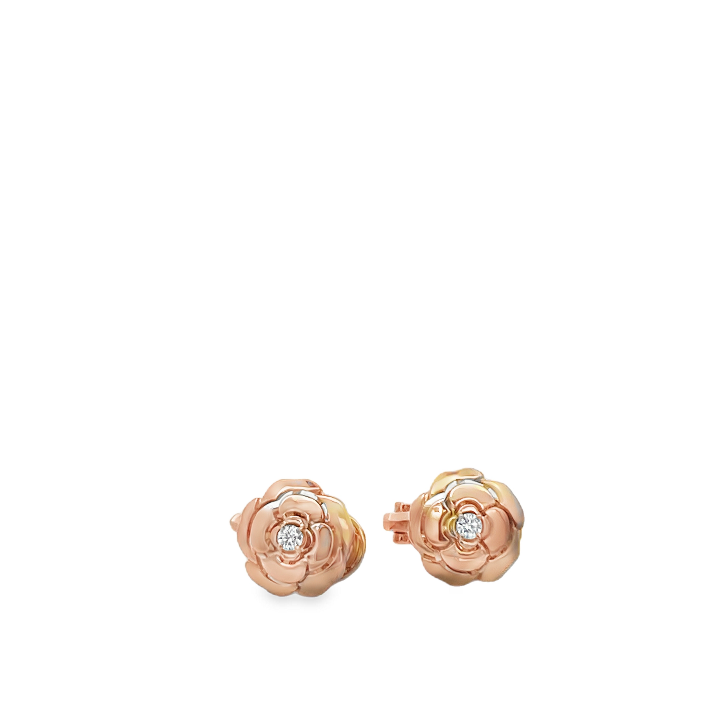 Estate 18K Rose Gold CHANEL Camélia Flower Diamond Stud Earrings