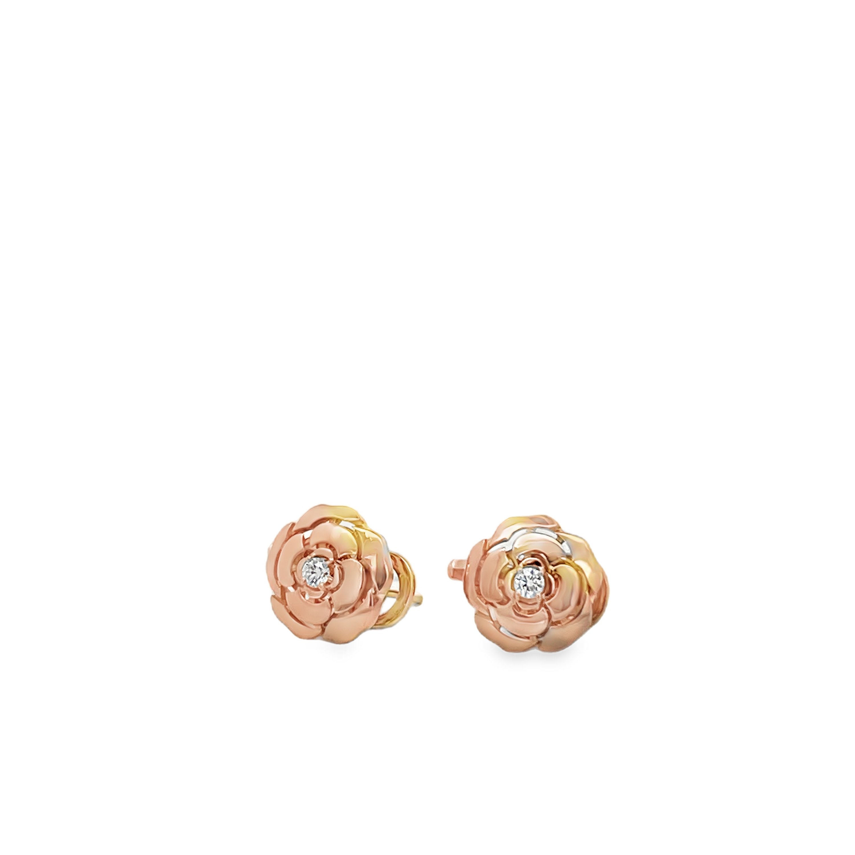 Estate 18K Rose Gold CHANEL Camélia Flower Diamond Stud Earrings