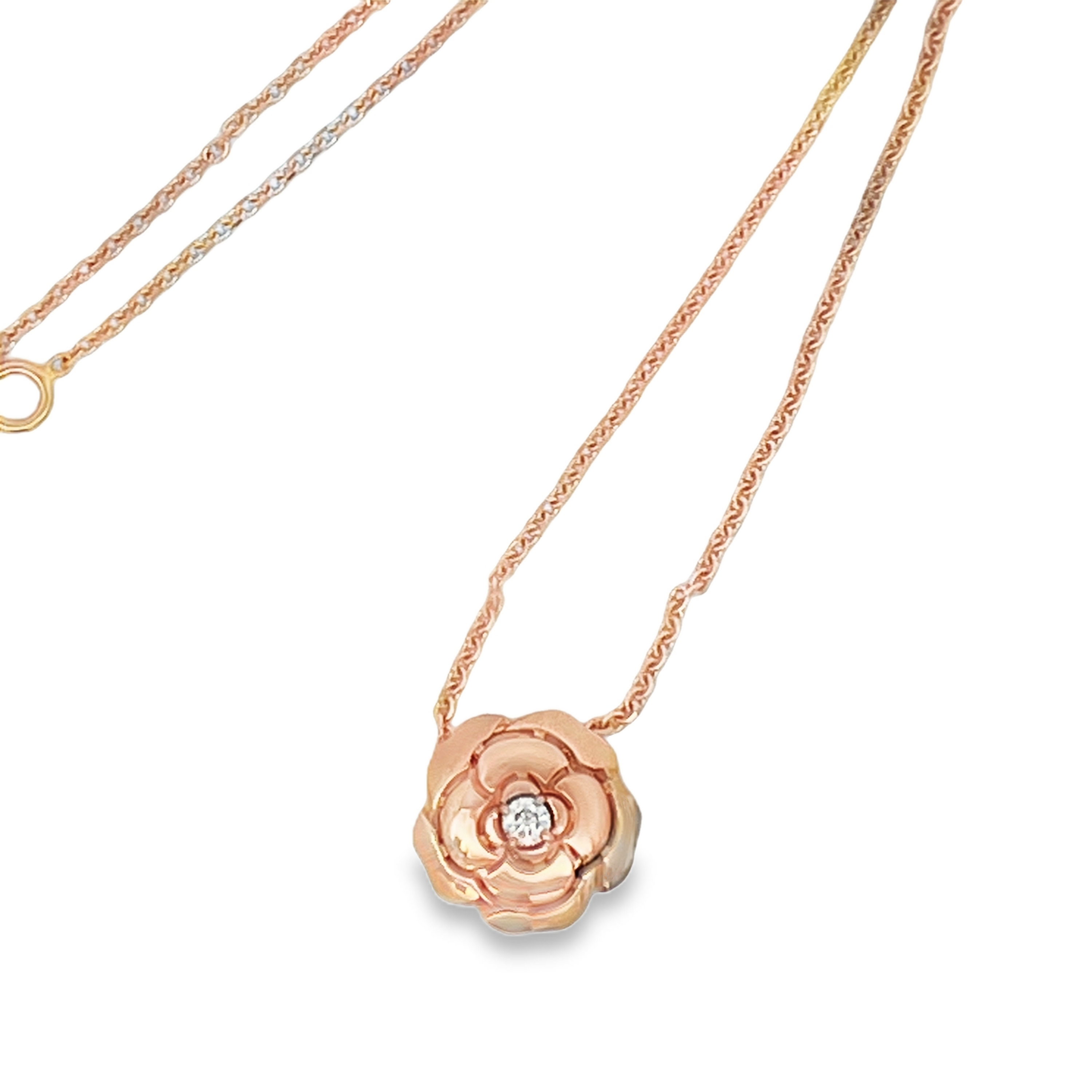 Estate 18K Rose Gold CHANEL Camélia Diamond Flower Necklace