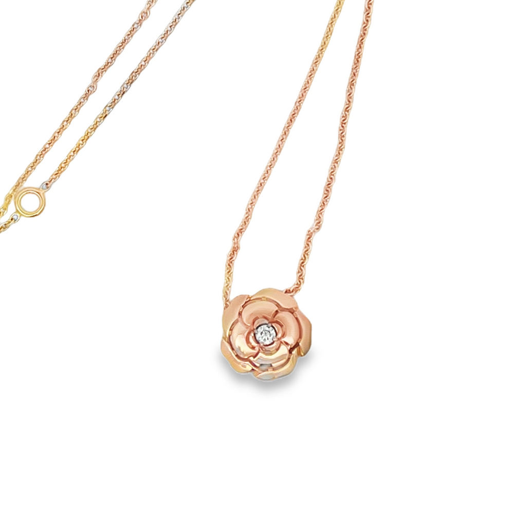 Estate 18K Rose Gold CHANEL Camélia Diamond Flower Necklace