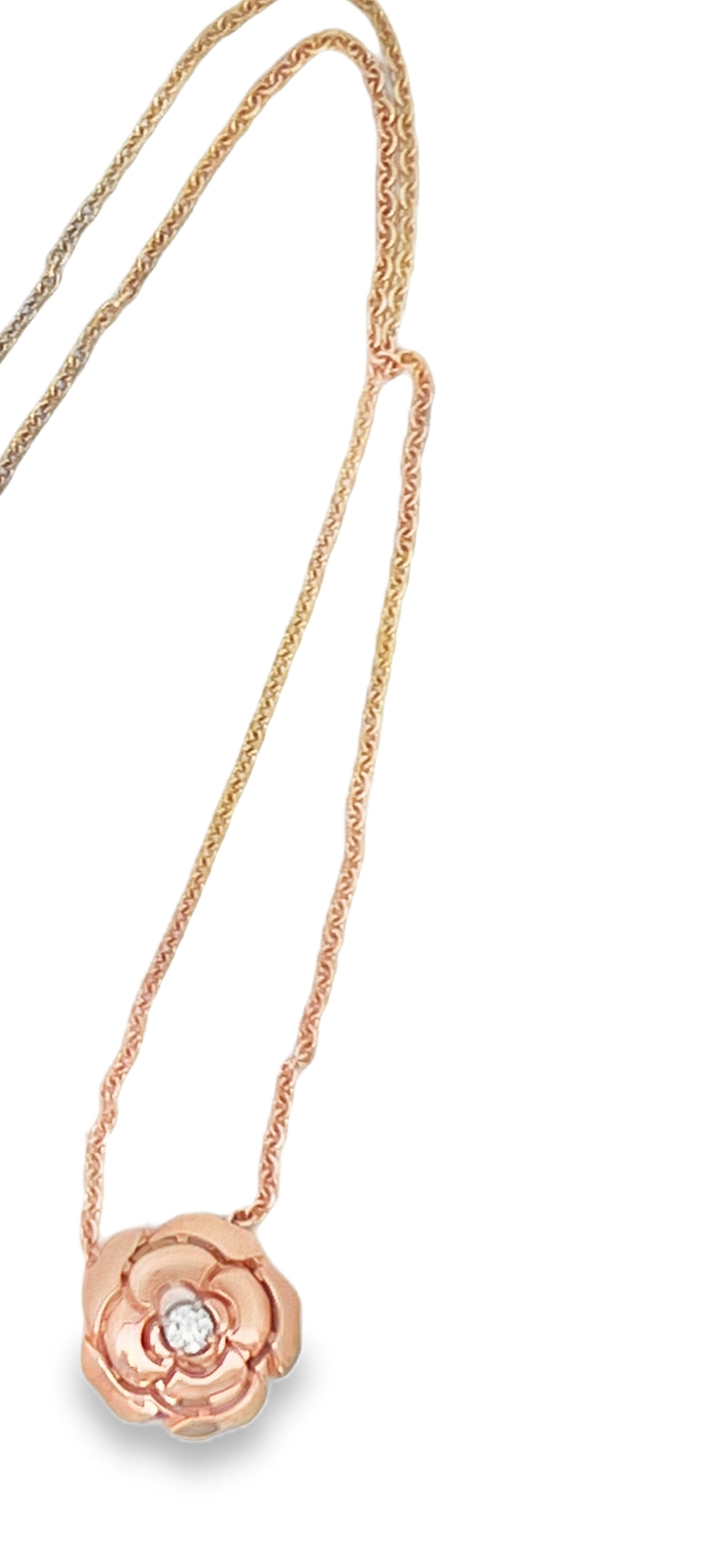 Estate 18K Rose Gold CHANEL Camélia Diamond Flower Necklace