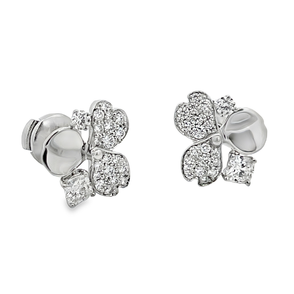 Estate Platinum Tiffany & Co. Diamond Clover Stud Earrings
