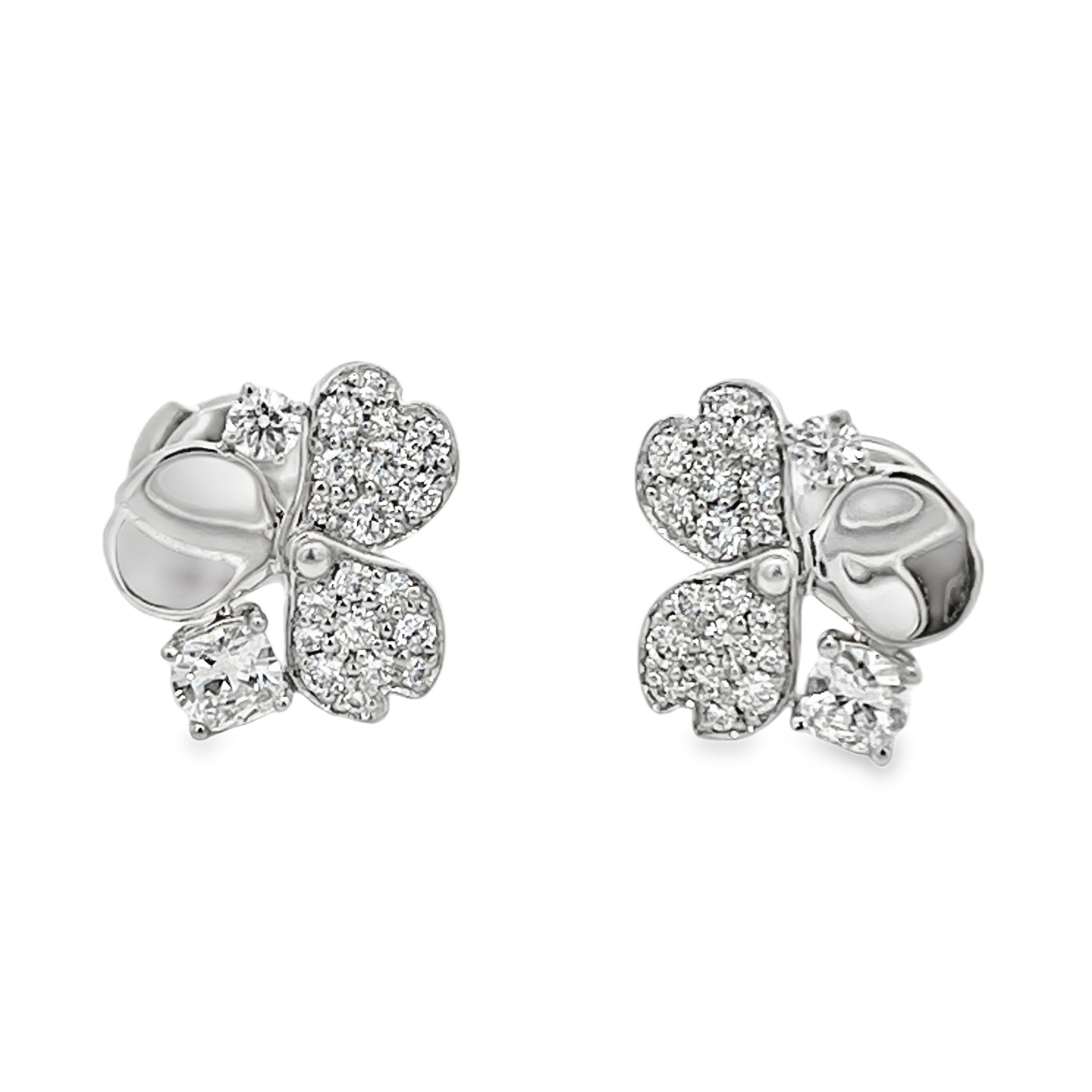 Estate Platinum Tiffany & Co. Diamond Clover Stud Earrings