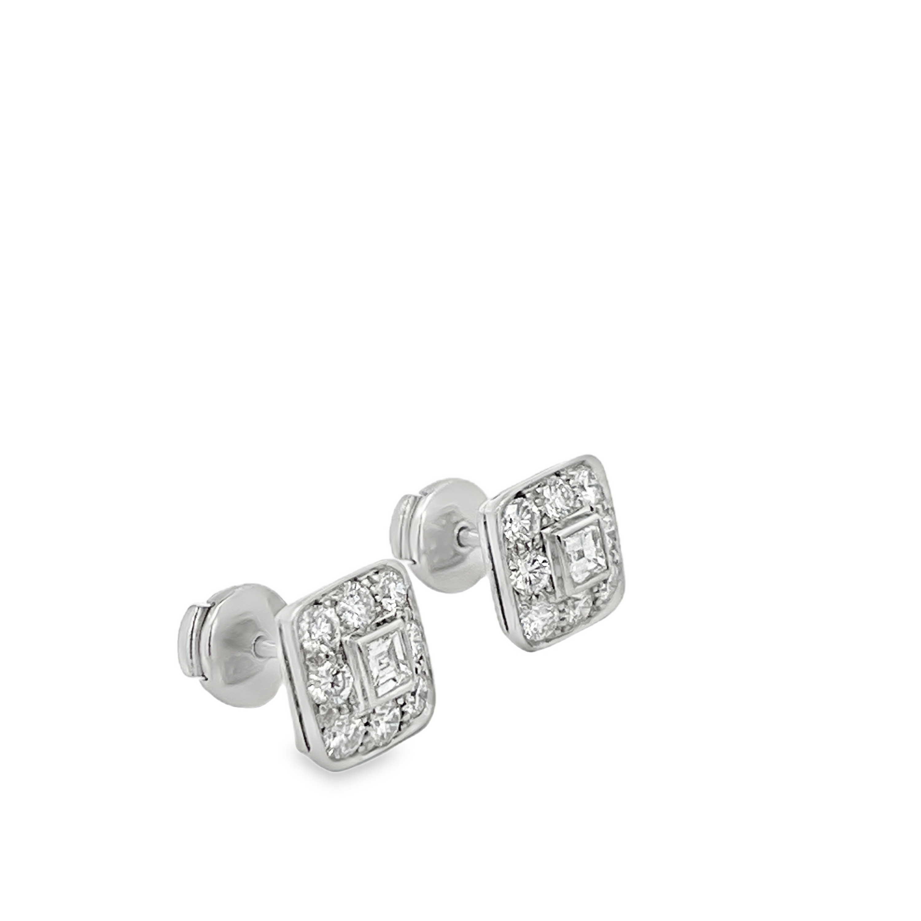 Estate Tiffany & Co. Platinum Square Diamond Cluster Stud Earrings