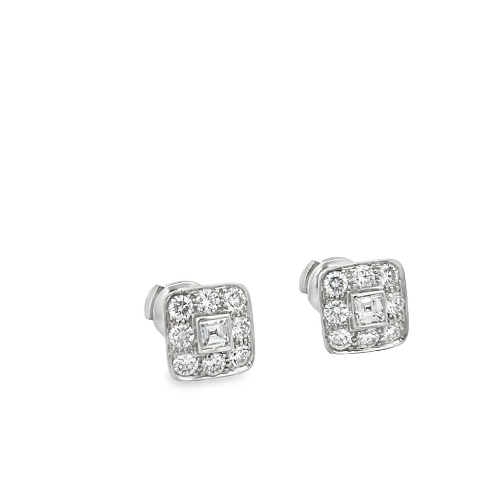 Estate Tiffany & Co. Platinum Square Diamond Cluster Stud Earrings