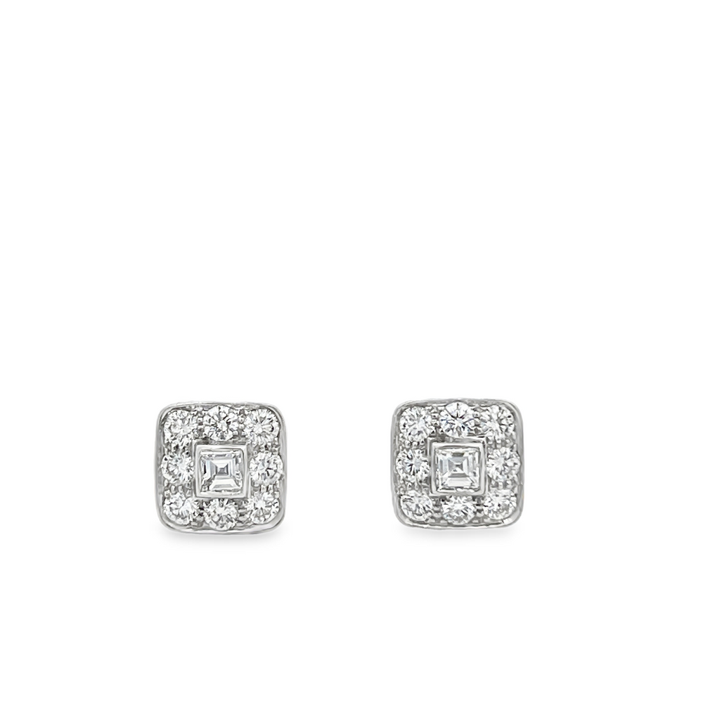 Estate Tiffany & Co. Platinum Square Diamond Cluster Stud Earrings