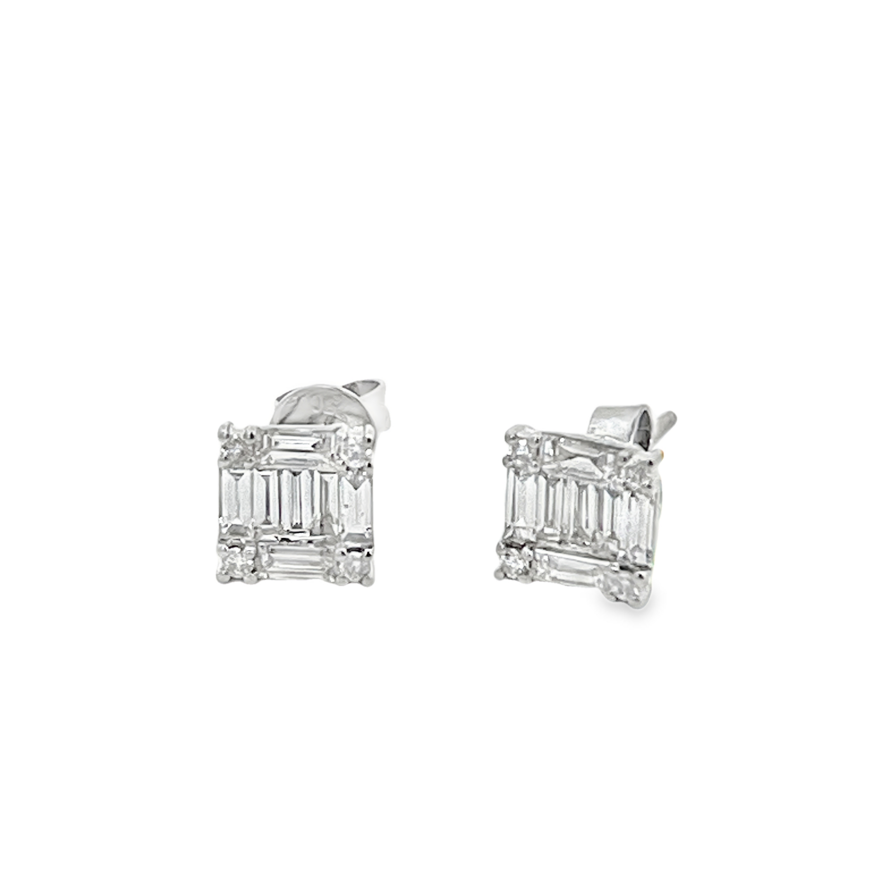 Estate SHAY 18K White Gold Baguette Diamond Cluster Stud Earrings