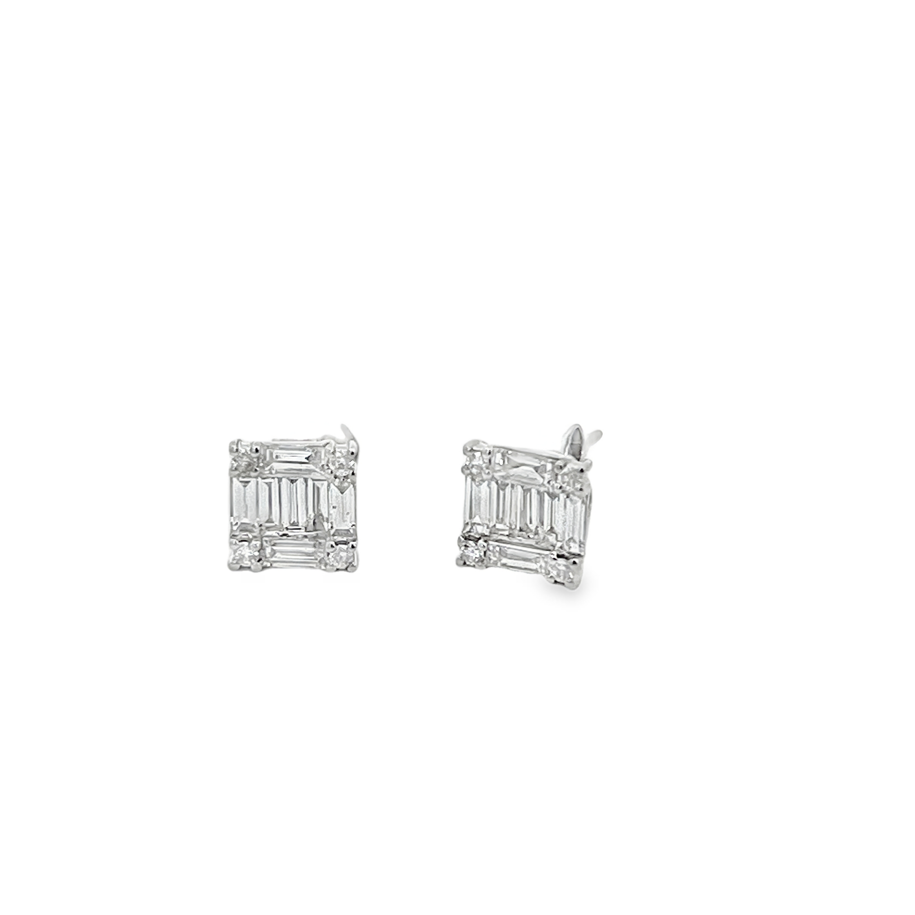 Estate SHAY 18K White Gold Baguette Diamond Cluster Stud Earrings