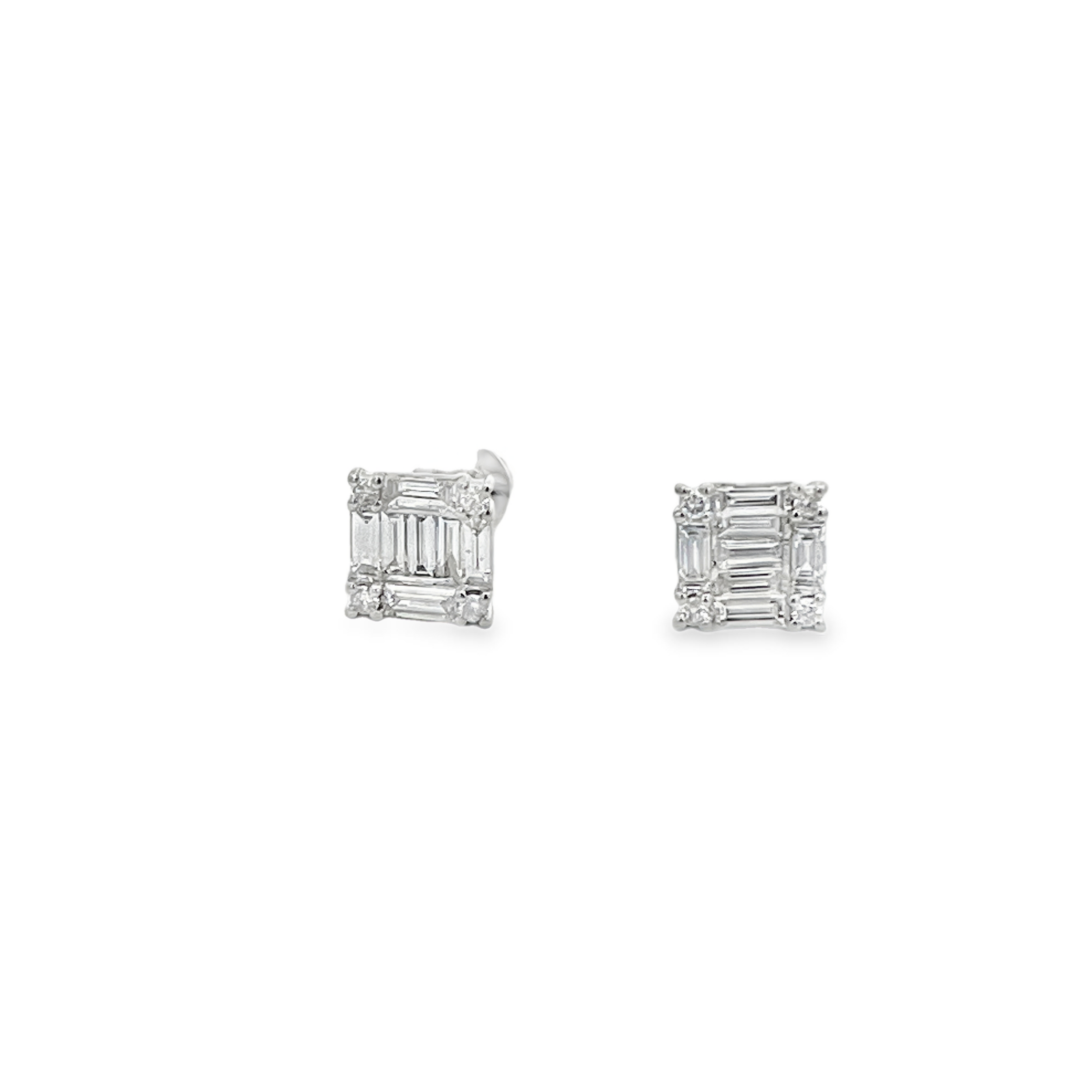 Estate SHAY 18K White Gold Baguette Diamond Cluster Stud Earrings