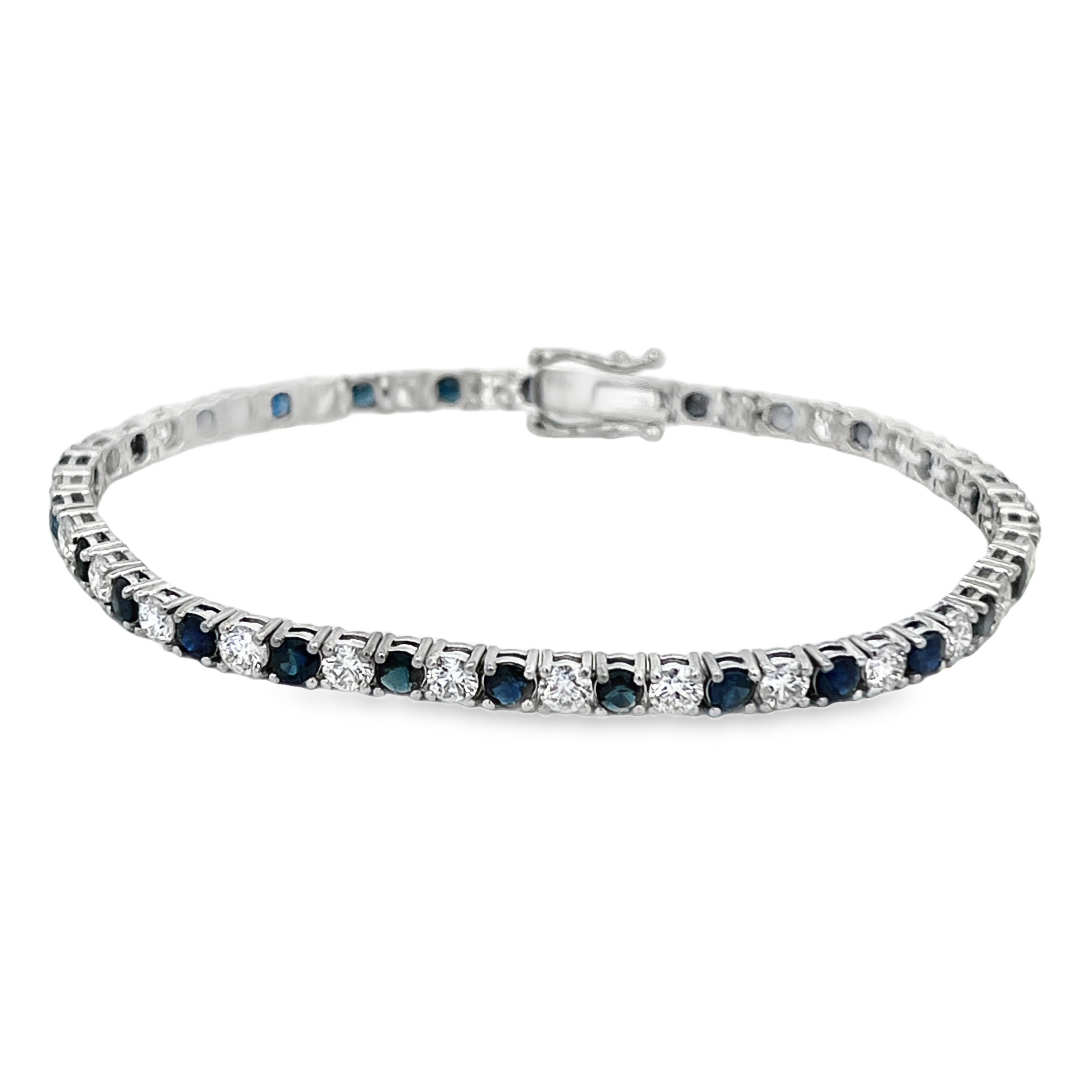Estate 14K White Gold Blue Sapphire & Diamond Tennis Bracelet 9.00 Carats Total