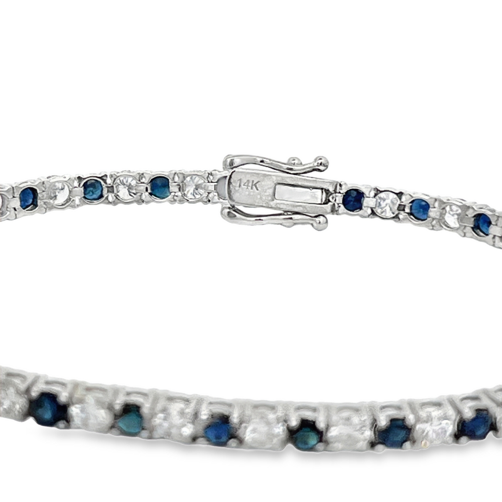 Estate 14K White Gold Blue Sapphire & Diamond Tennis Bracelet 9.00 Carats Total