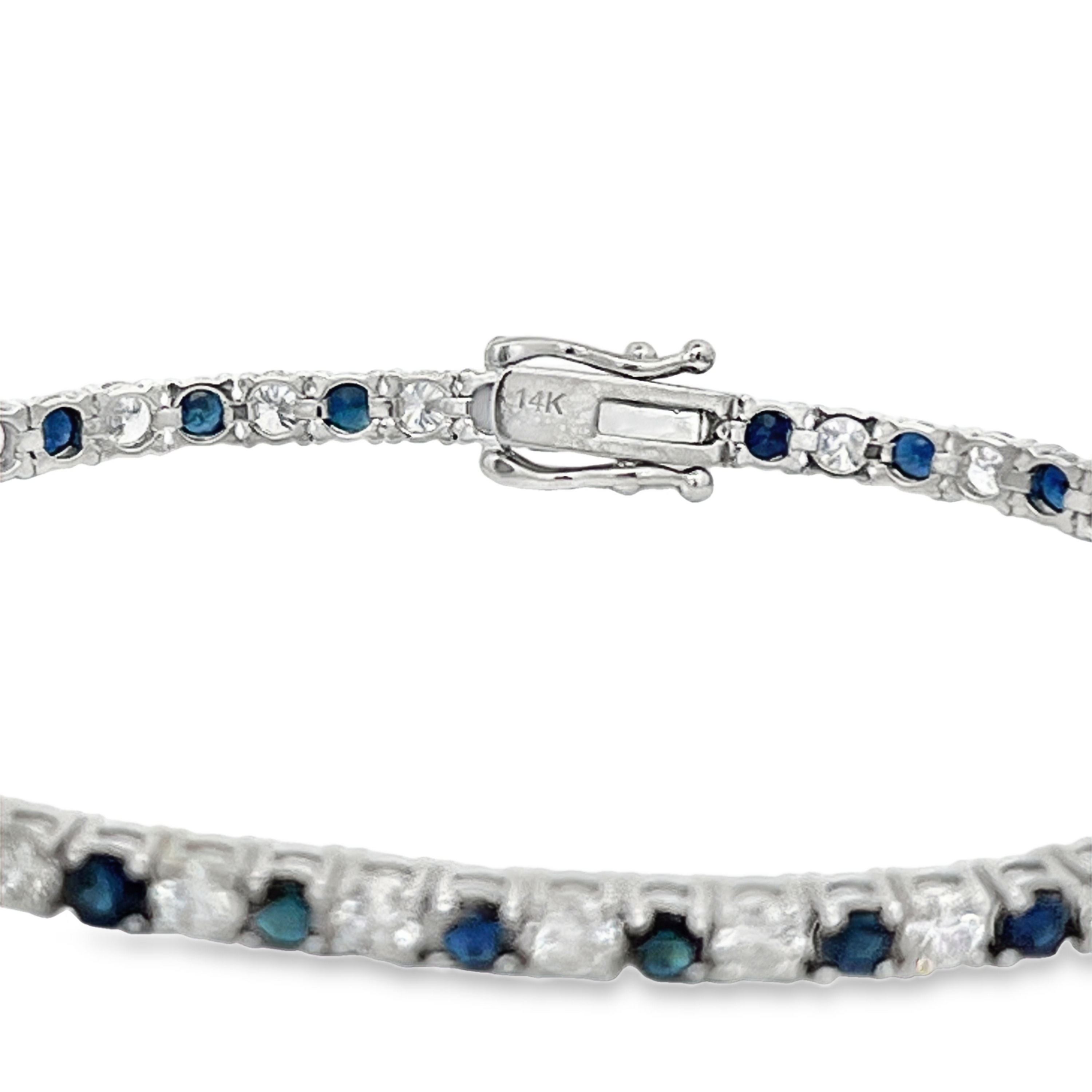 Estate 14K White Gold Blue Sapphire & Diamond Tennis Bracelet 9.00 Carats Total