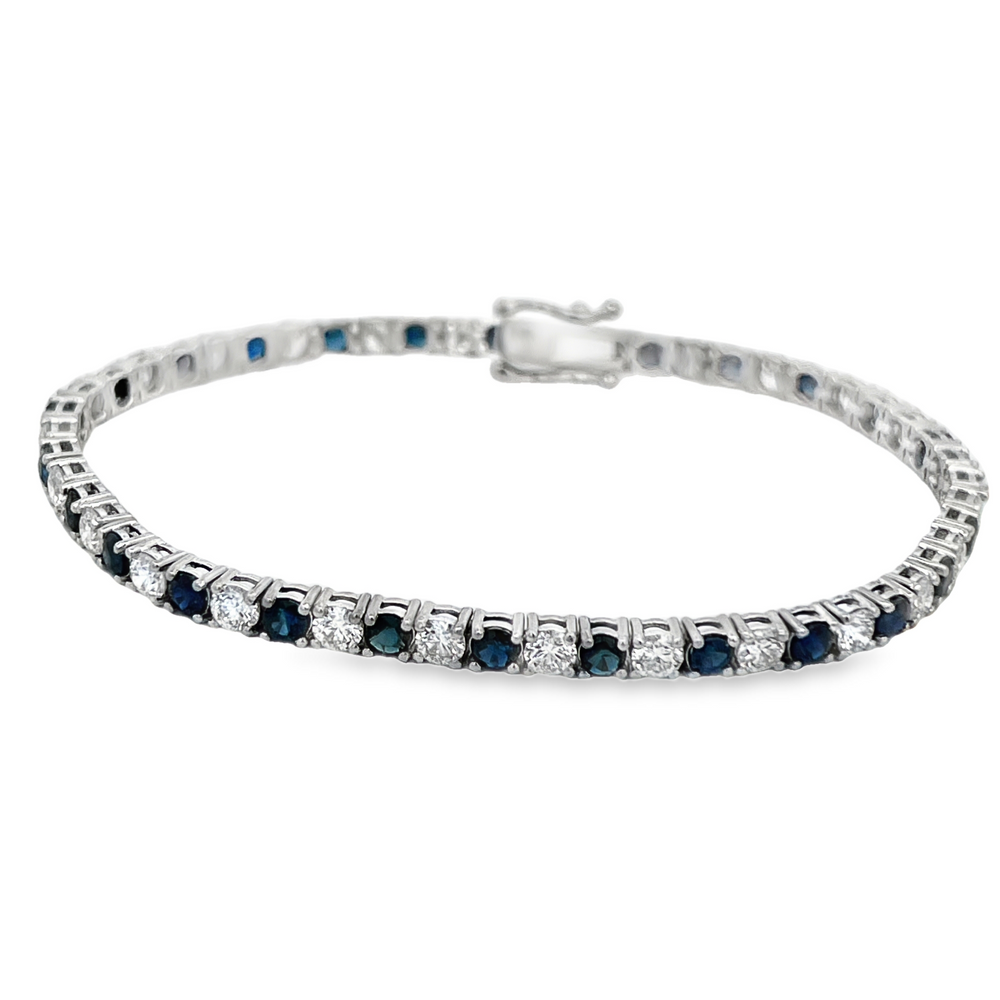 Estate 14K White Gold Blue Sapphire & Diamond Tennis Bracelet 9.00 Carats Total