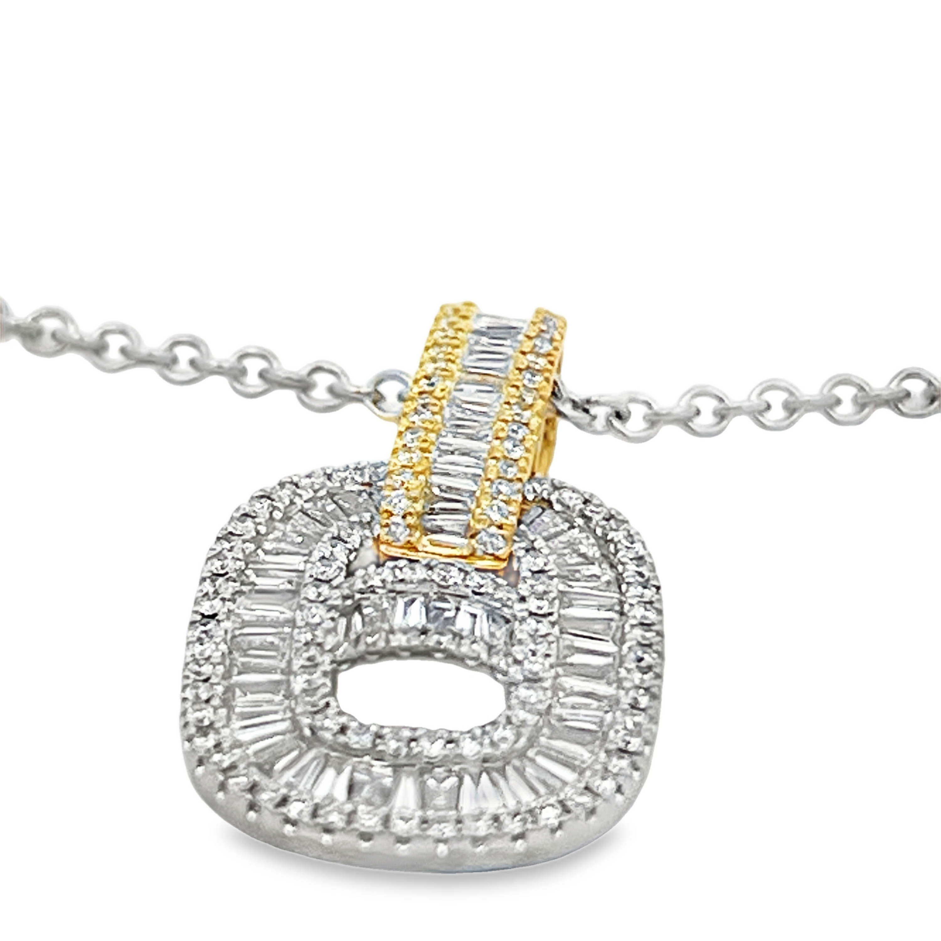 Estate 18K White Gold Baguette & Round Diamond Cluster Link Pendant Necklace Approx. 2.00 Carats Total