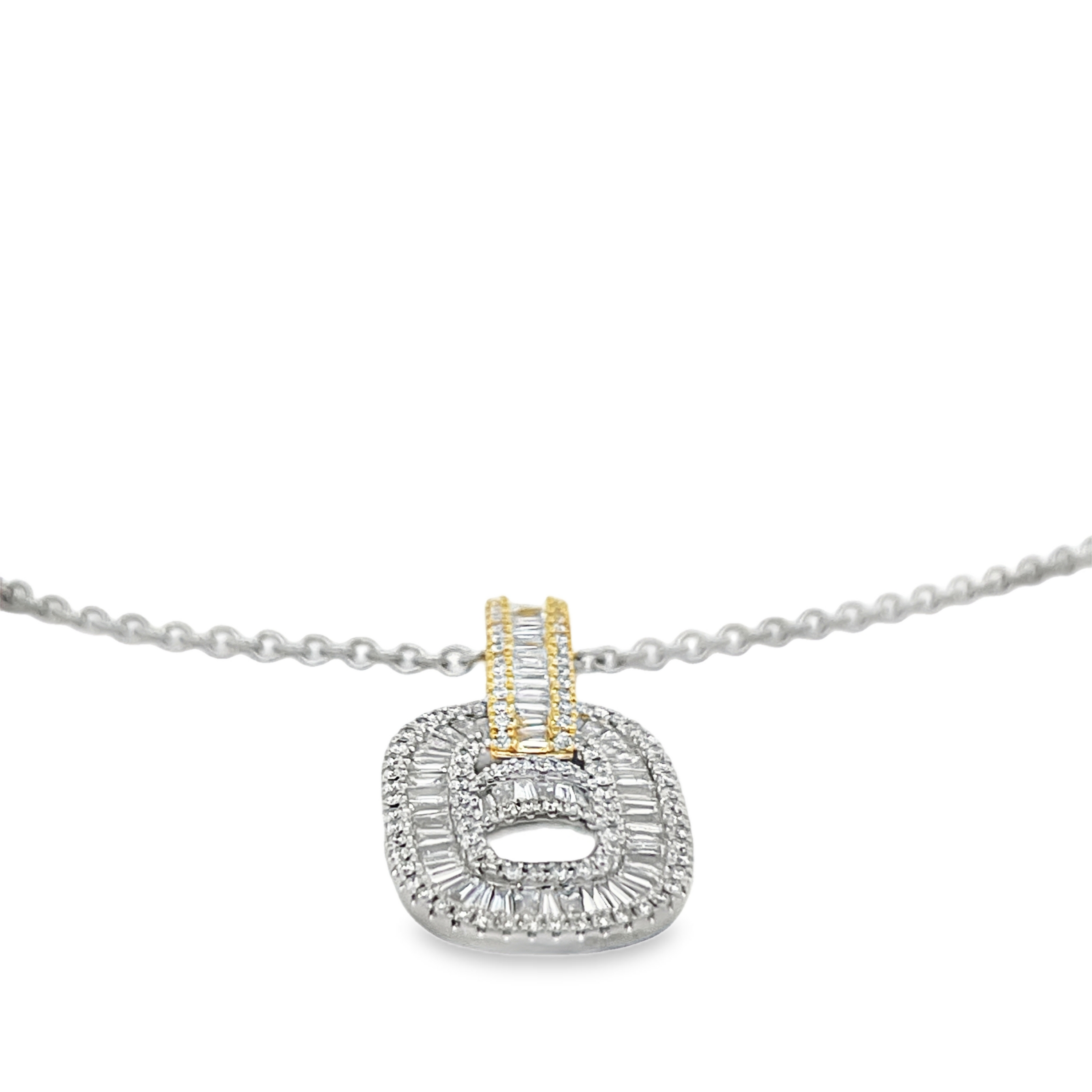 Estate 18K White Gold Baguette & Round Diamond Cluster Link Pendant Necklace Approx. 2.00 Carats Total