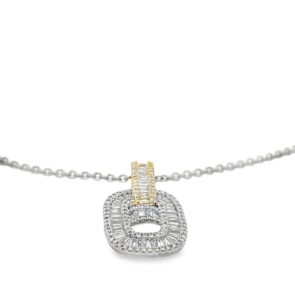 Estate 18K White Gold Baguette & Round Diamond Cluster Link Pendant Necklace Approx. 2.00 Carats Total