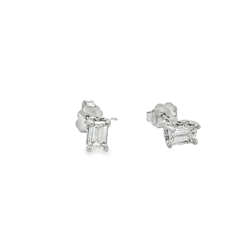 Estate 14K White Gold Emerald-Cut Solitaire Diamond Stud Earrings