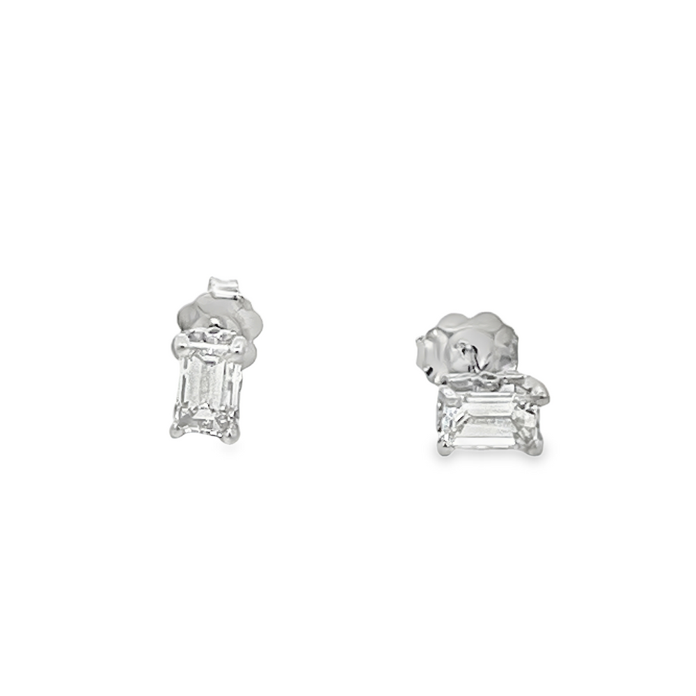 Estate 14K White Gold Emerald-Cut Solitaire Diamond Stud Earrings