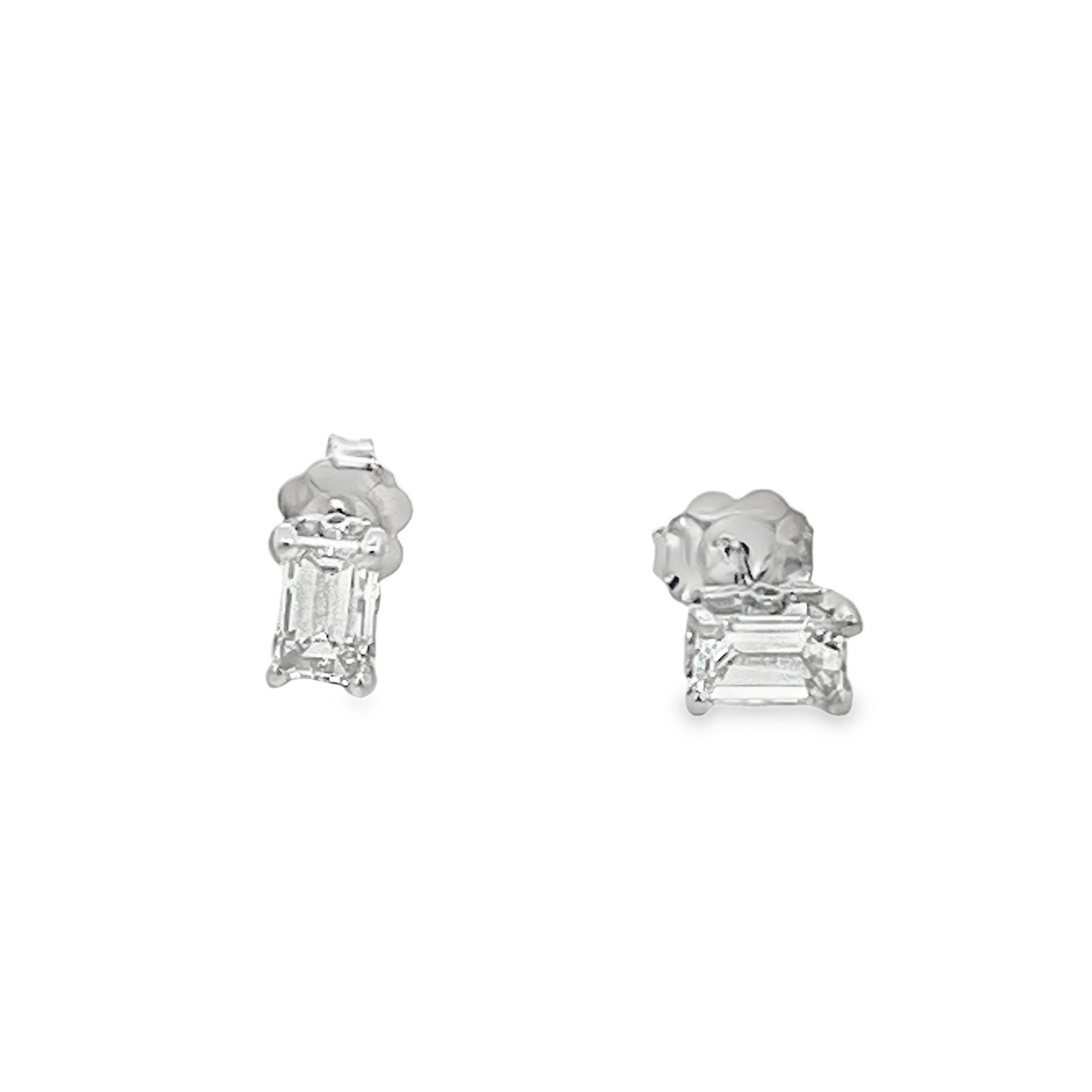 Estate 14K White Gold Emerald-Cut Solitaire Diamond Stud Earrings