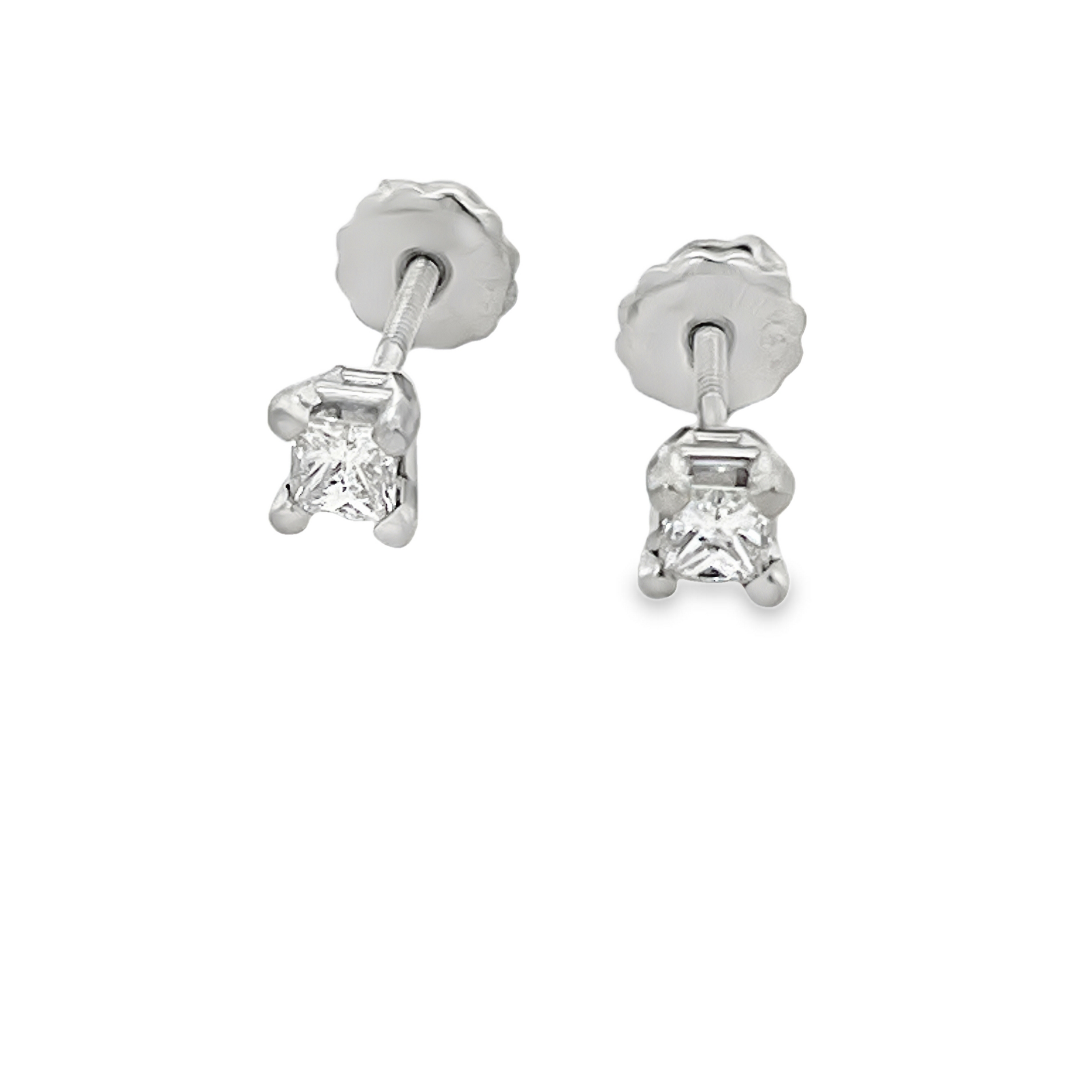 Estate 14K White Gold Princess Cut Diamond Stud Earrings