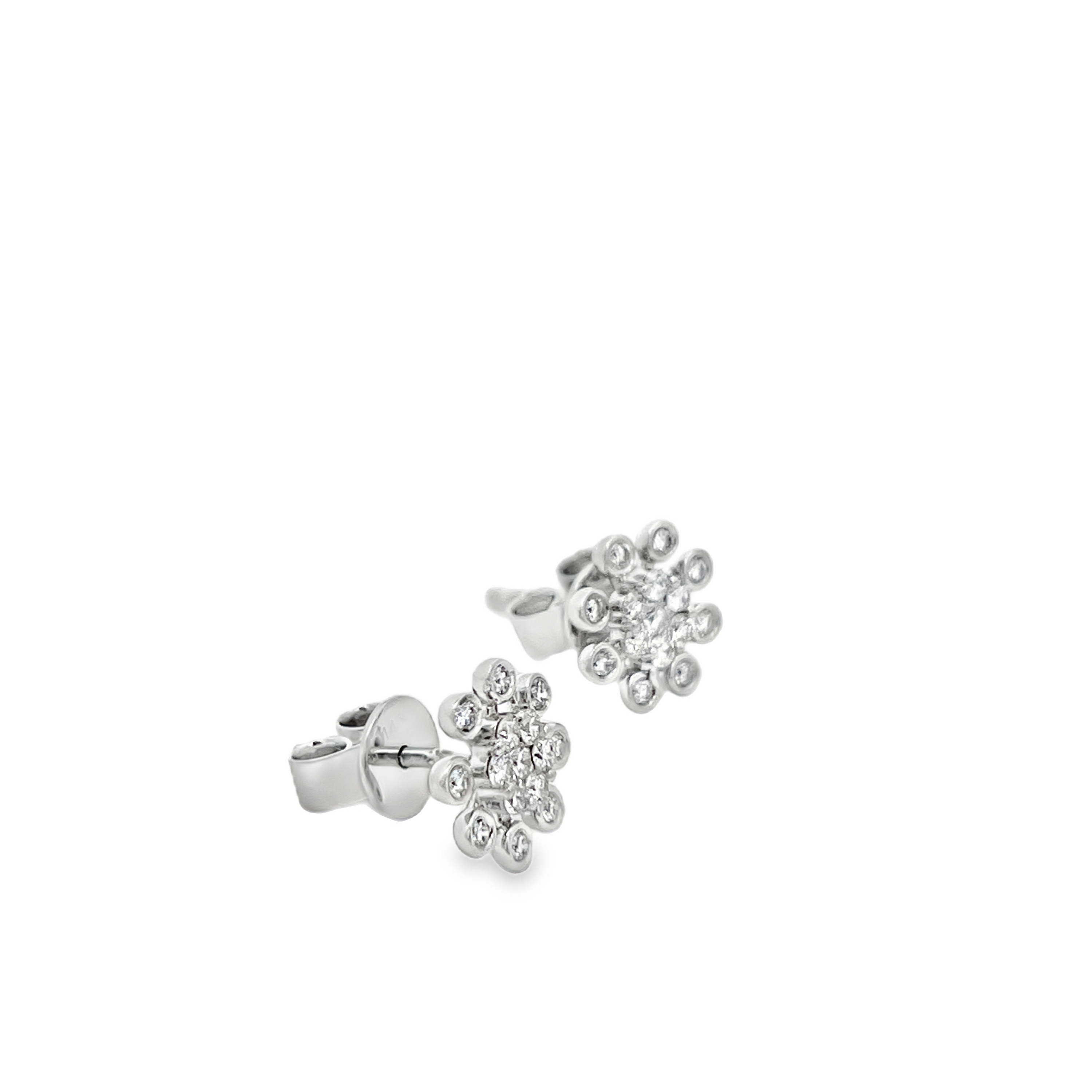 Estate 14K White Gold Diamond Flower Stud Earrings
