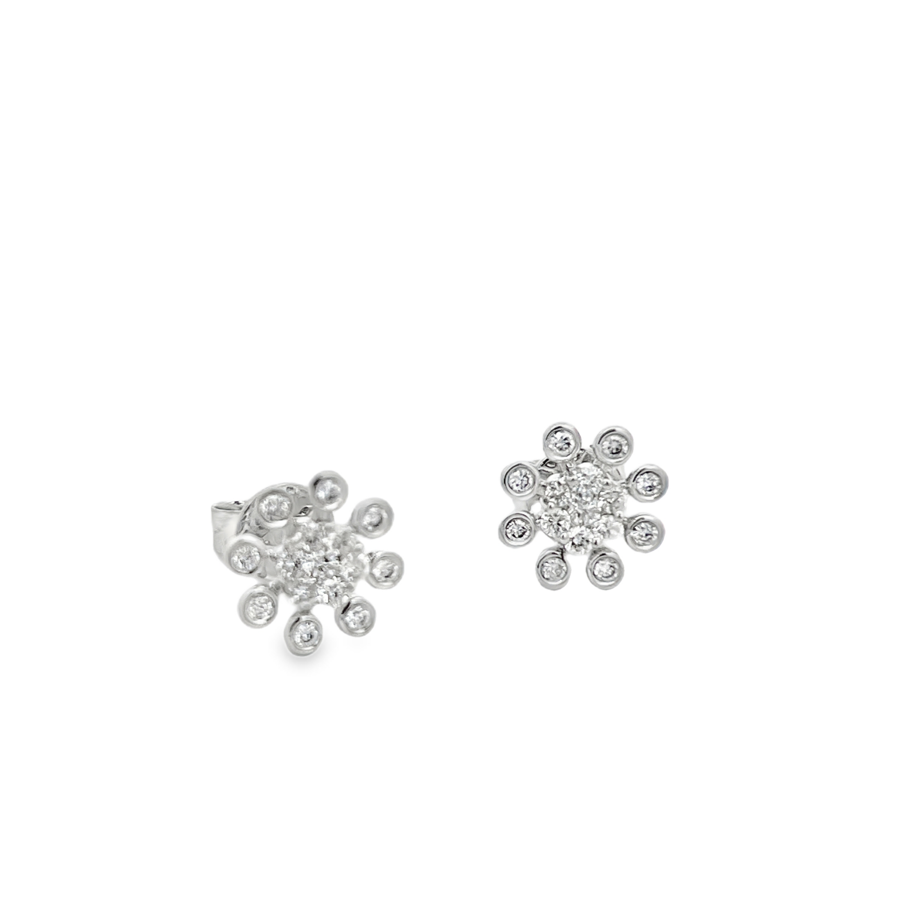 Estate 14K White Gold Diamond Flower Stud Earrings