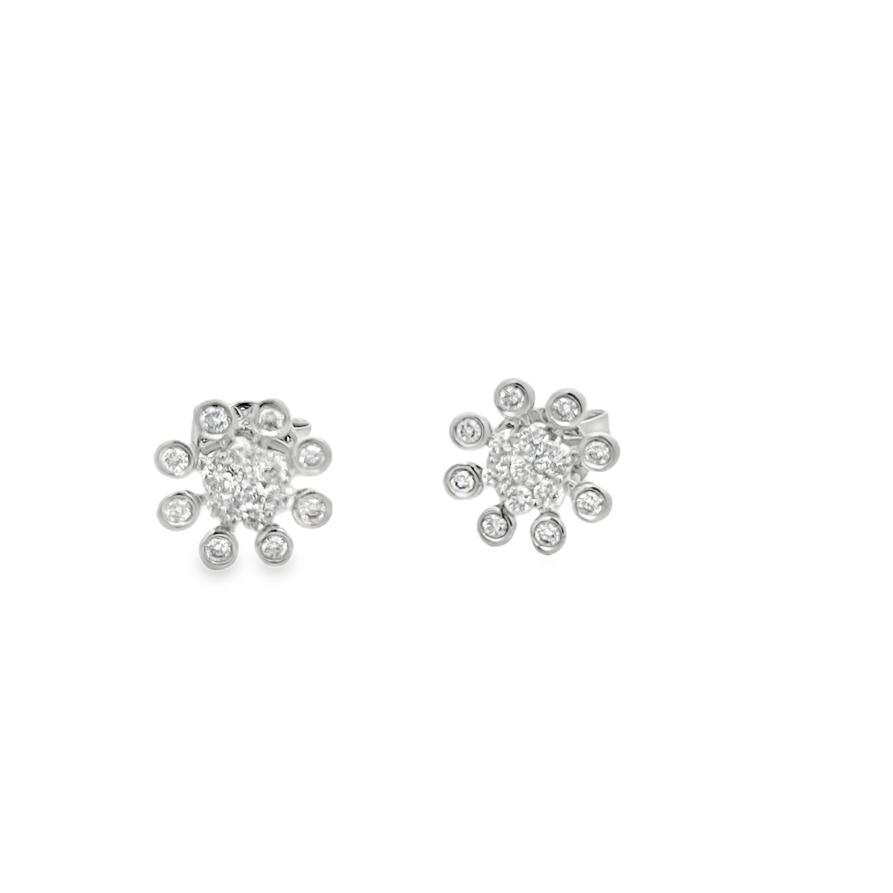 Estate 14K White Gold Diamond Flower Stud Earrings