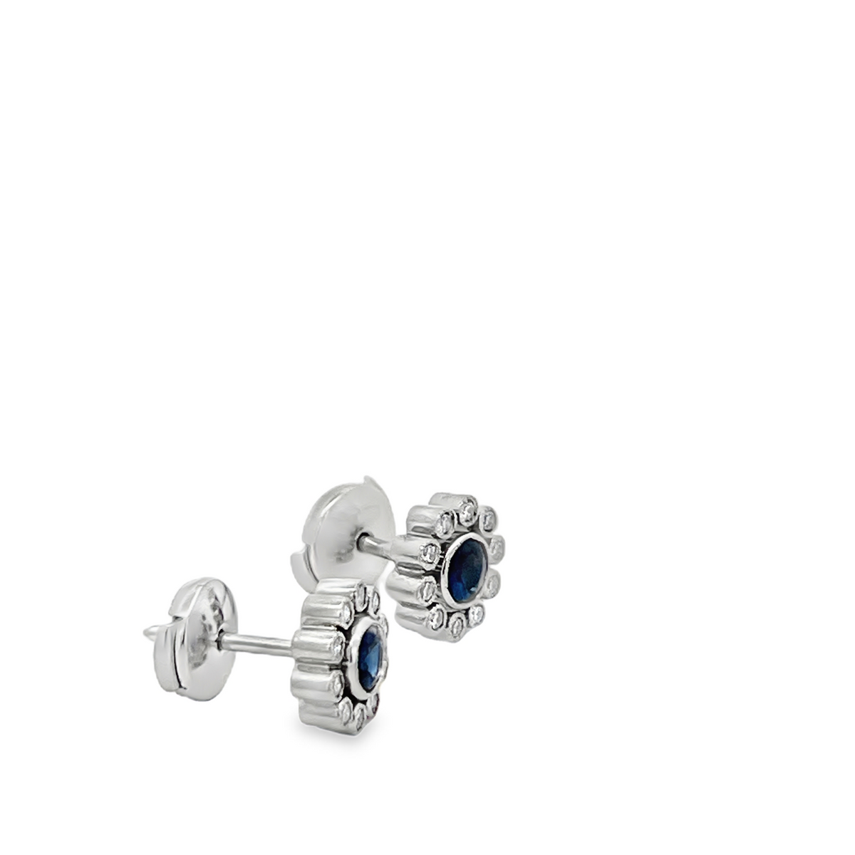 Estate Tiffany & Co. Blue Sapphire & Diamond Flower Stud Earrings
