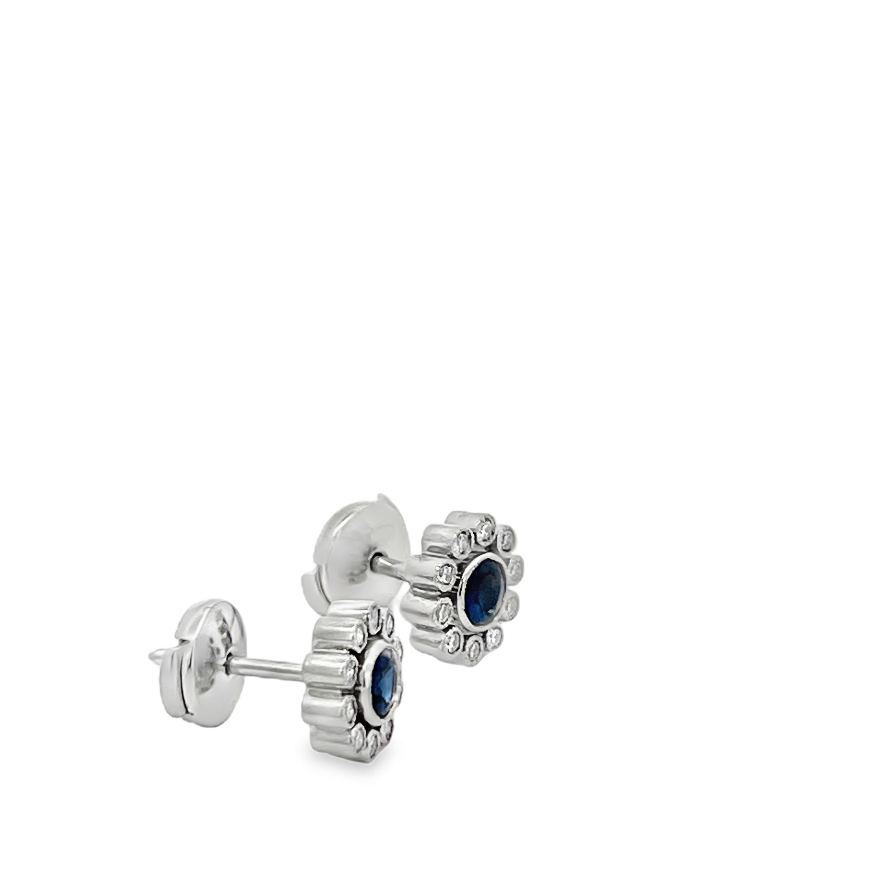 Estate Tiffany & Co. Blue Sapphire & Diamond Flower Stud Earrings