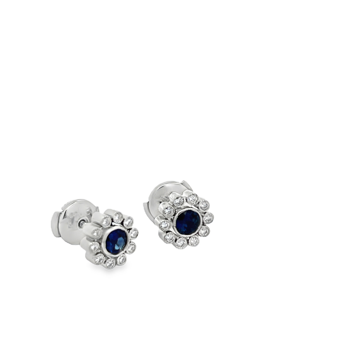 Estate Tiffany & Co. Blue Sapphire & Diamond Flower Stud Earrings