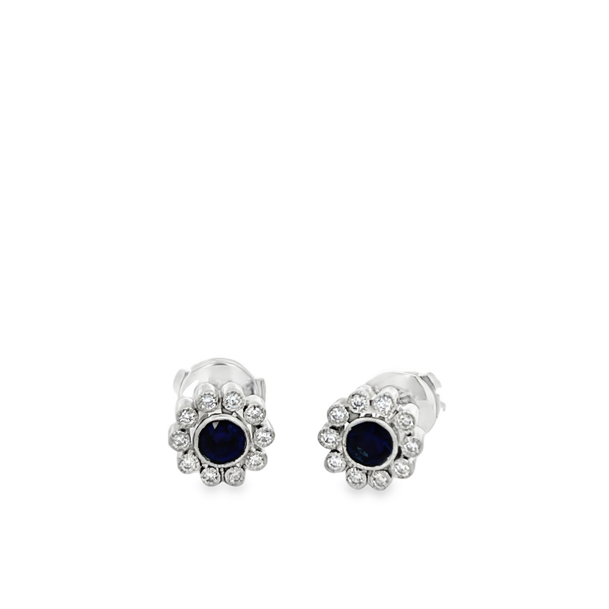 Estate Tiffany & Co. Blue Sapphire & Diamond Flower Stud Earrings