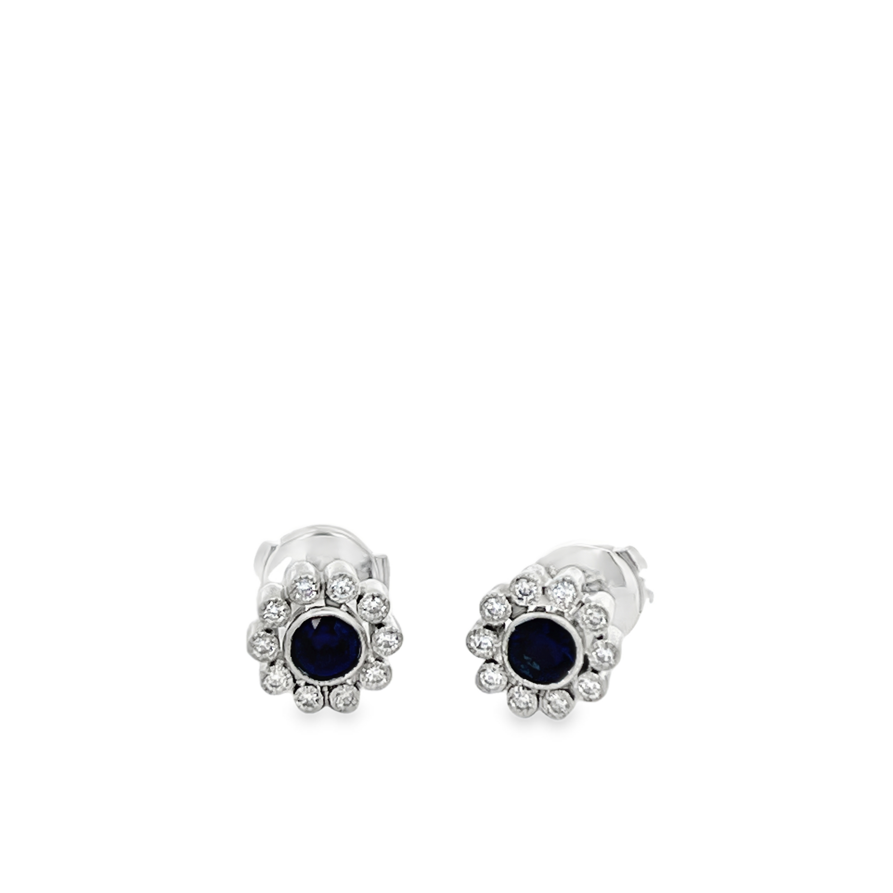 Estate Tiffany & Co. Blue Sapphire & Diamond Flower Stud Earrings