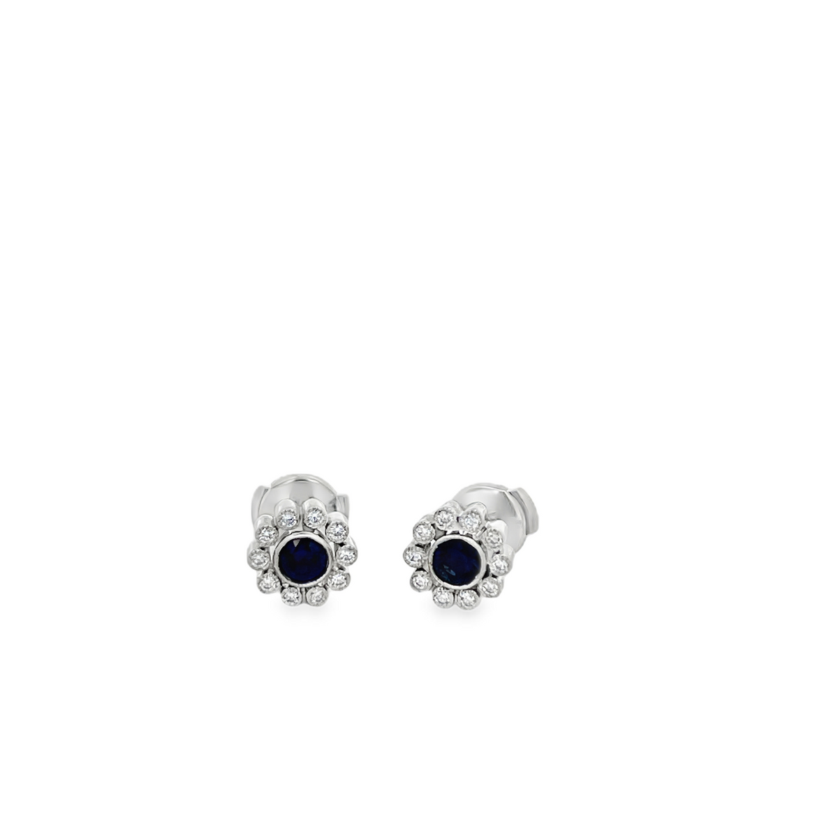 Estate Tiffany & Co. Blue Sapphire & Diamond Flower Stud Earrings