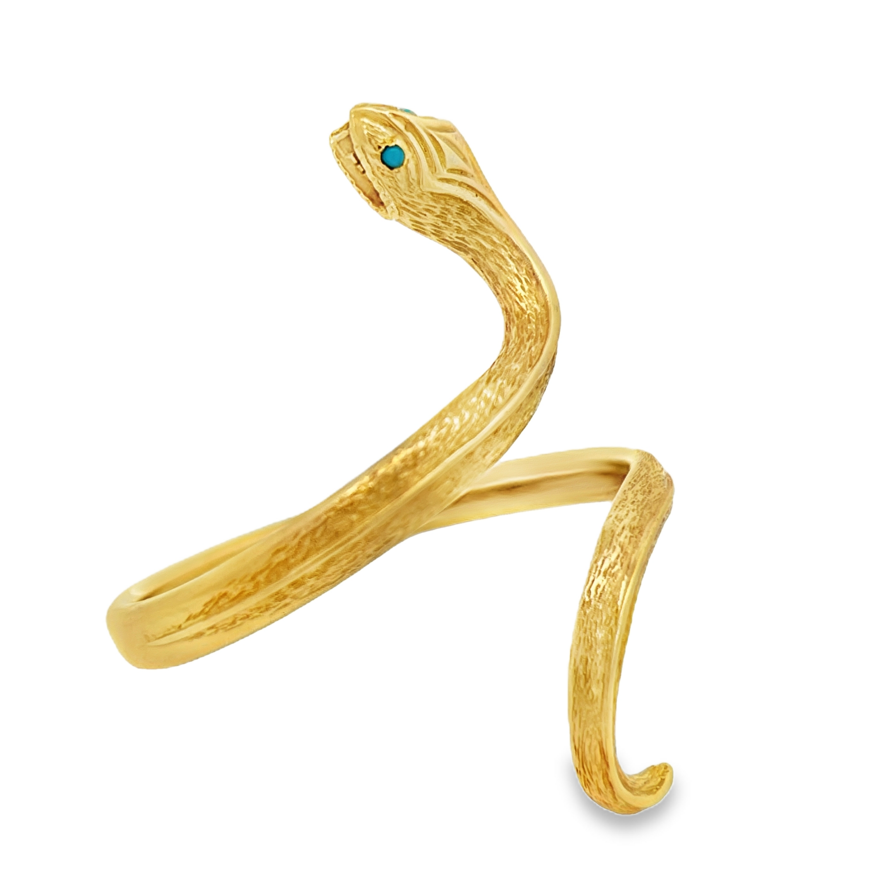 Estate 18K Yellow Gold Serpent Wrap Bangle Bracelet with Turquoise Eyes