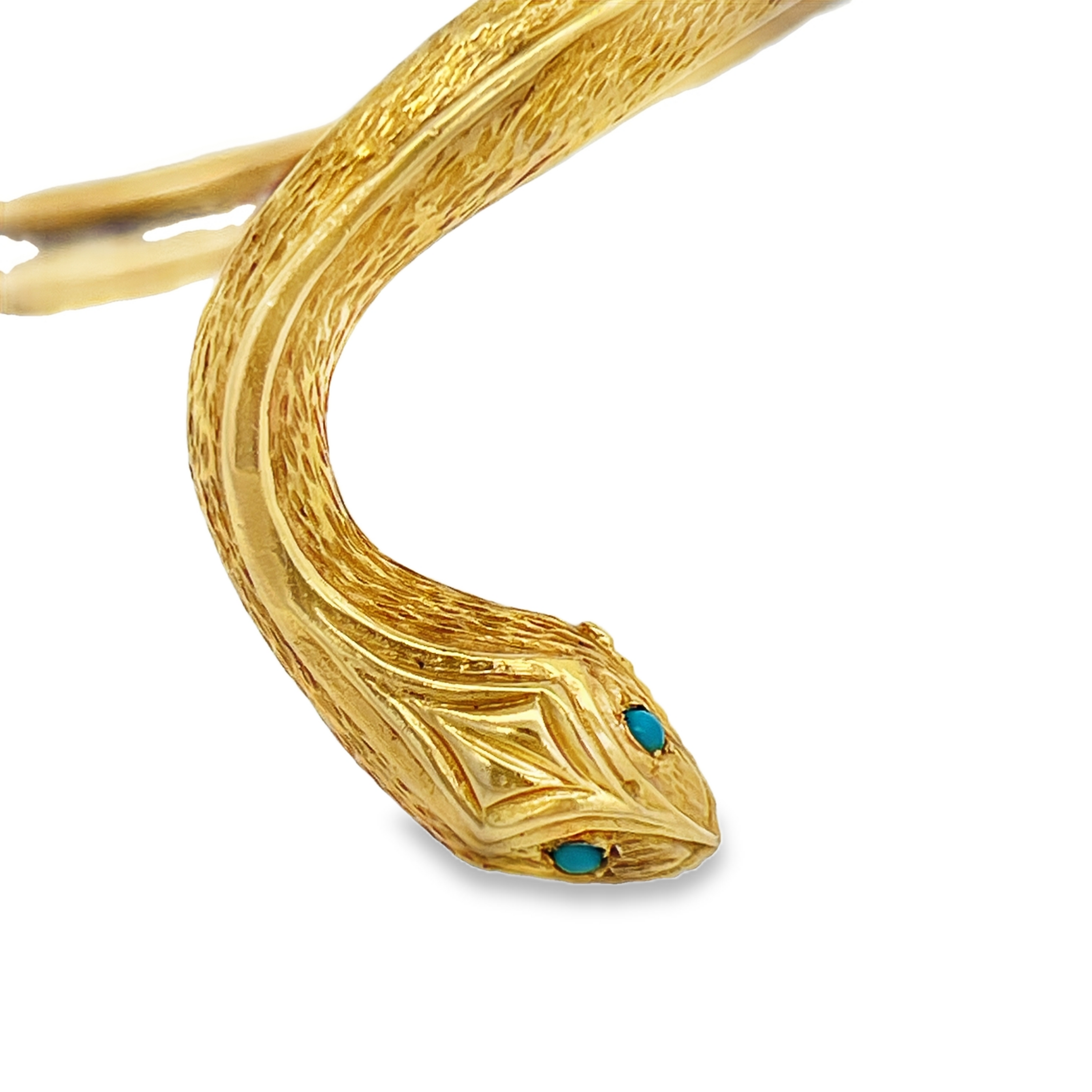Estate 18K Yellow Gold Serpent Wrap Bangle Bracelet with Turquoise Eyes