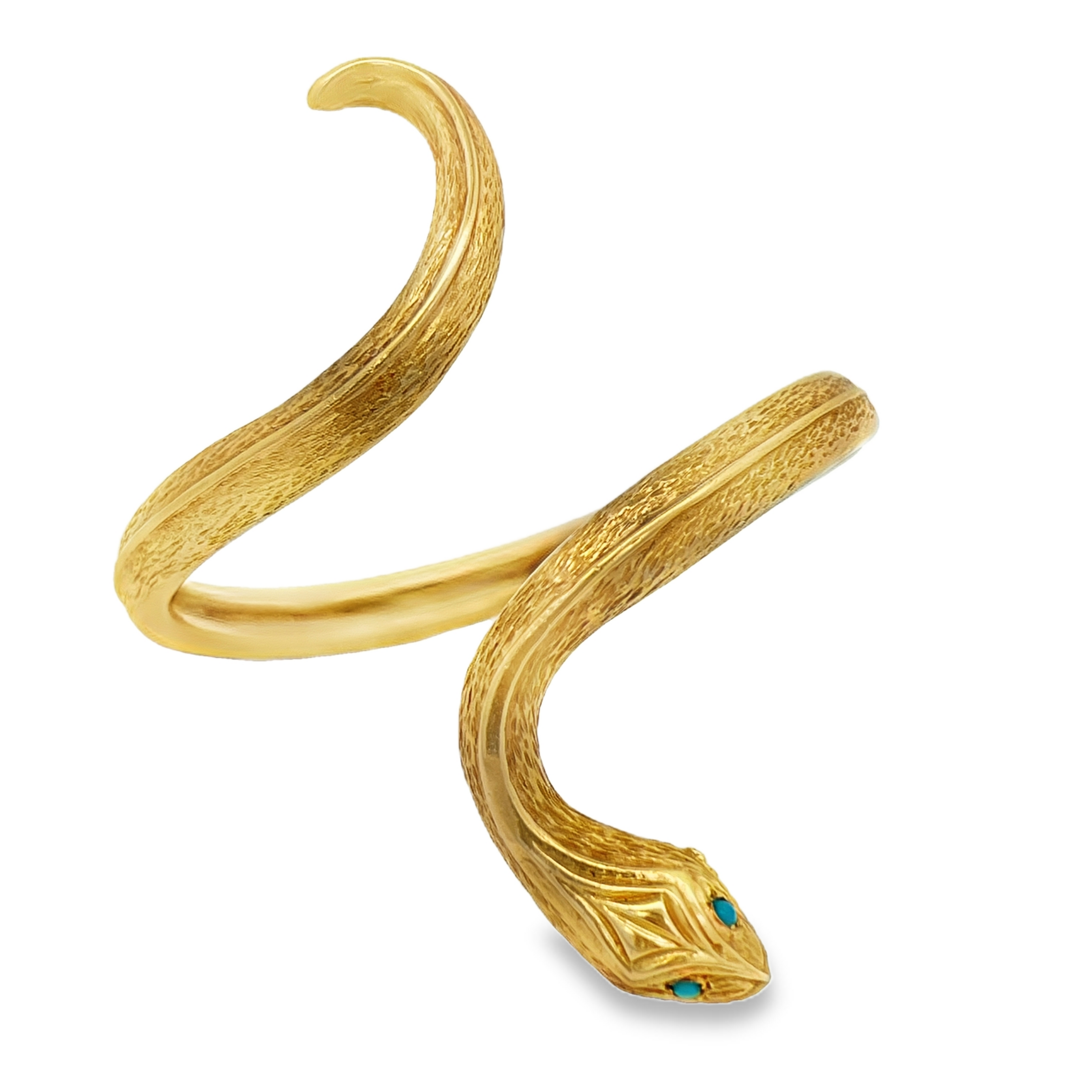 Estate 18K Yellow Gold Serpent Wrap Bangle Bracelet with Turquoise Eyes