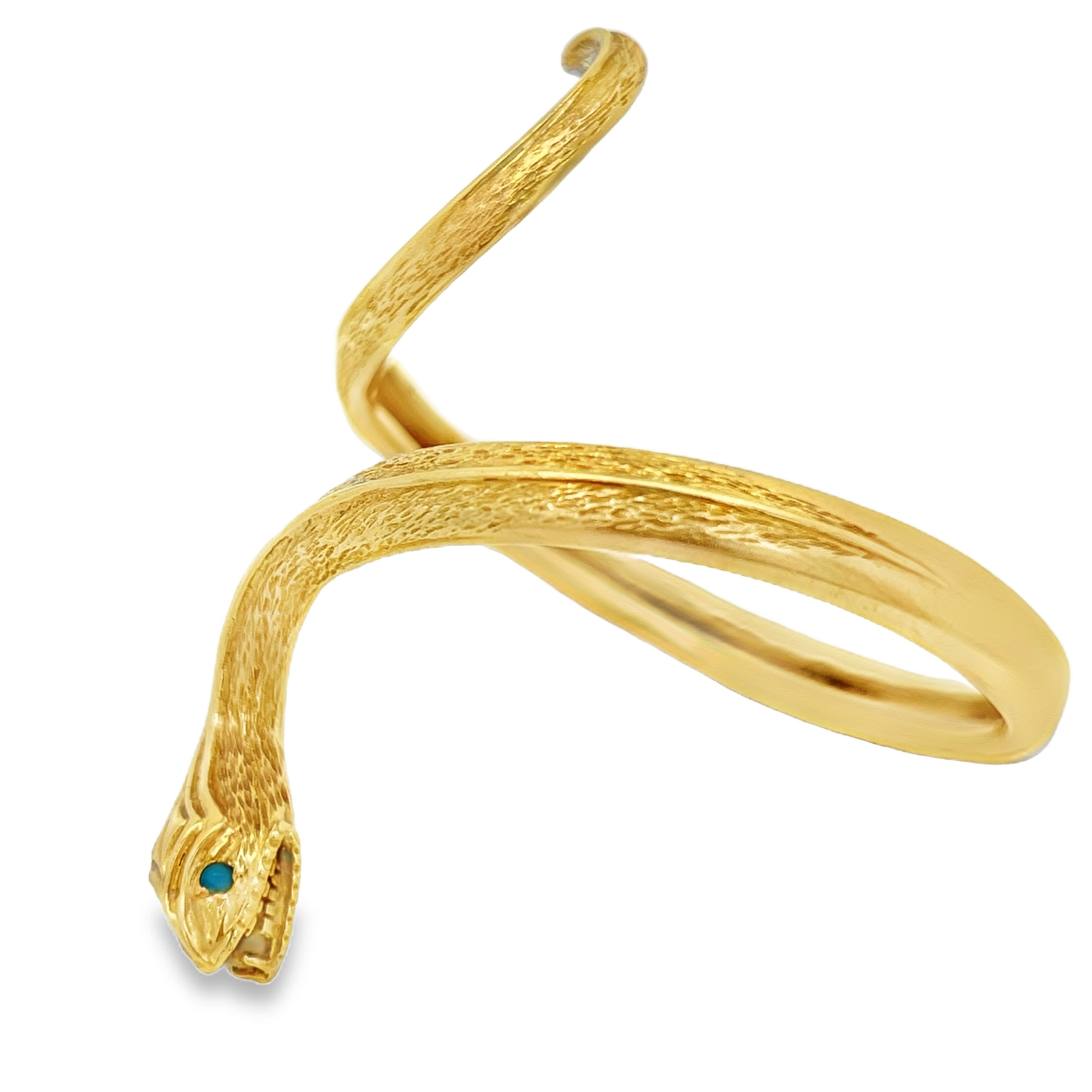 Estate 18K Yellow Gold Serpent Wrap Bangle Bracelet with Turquoise Eyes