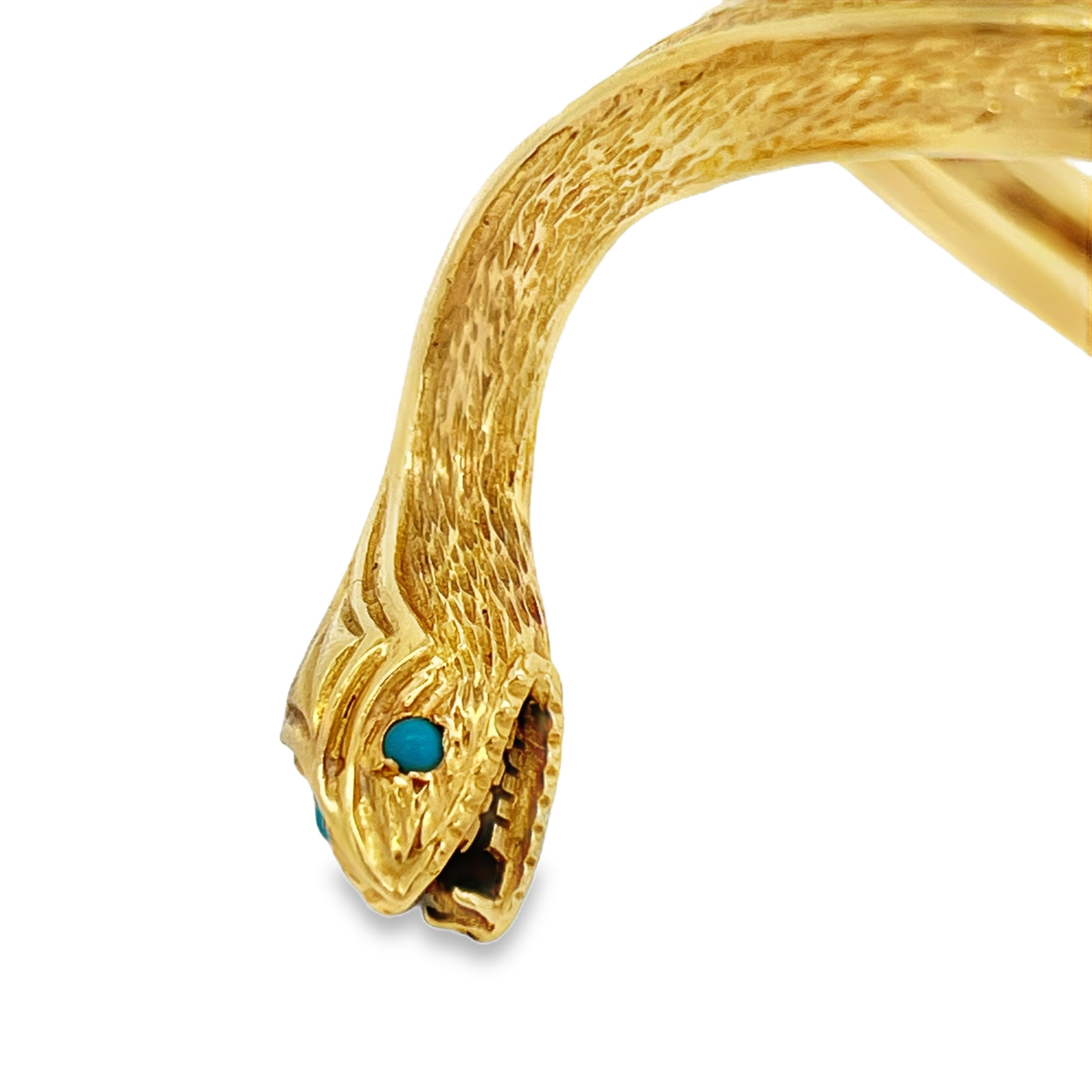 Estate 18K Yellow Gold Serpent Wrap Bangle Bracelet with Turquoise Eyes