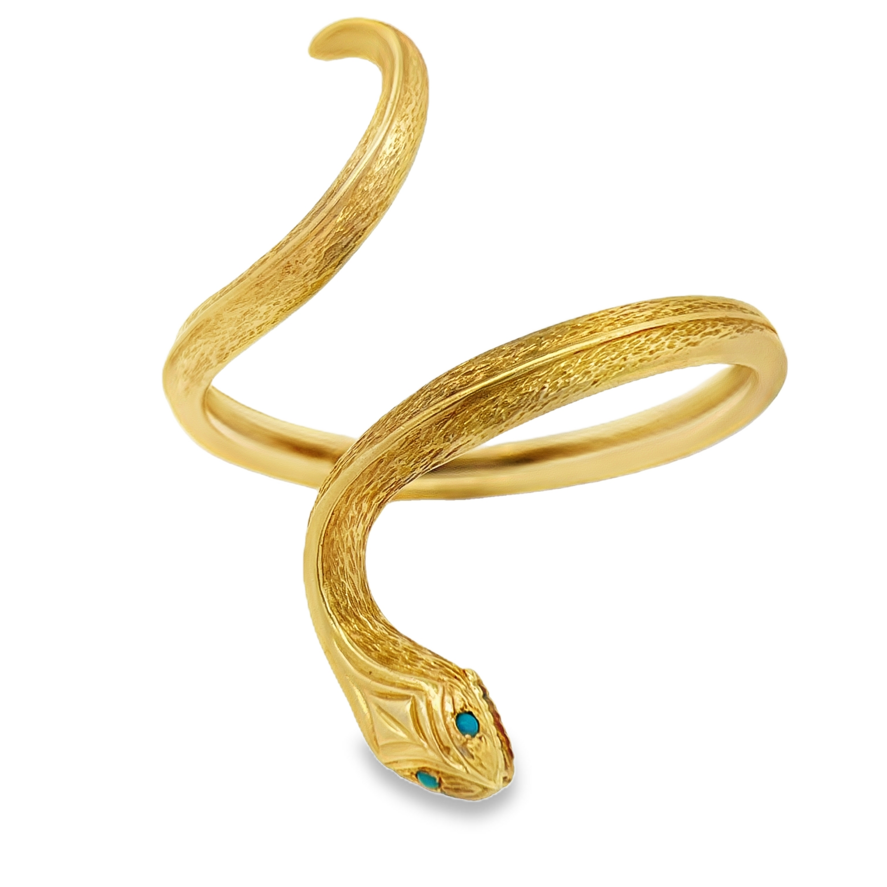 Estate 18K Yellow Gold Serpent Wrap Bangle Bracelet with Turquoise Eyes