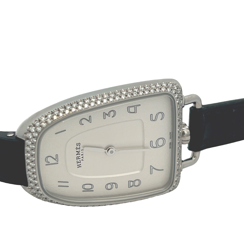 Pre-Owned Hermès Galop Diamond Bezel Alligator Strap Watch