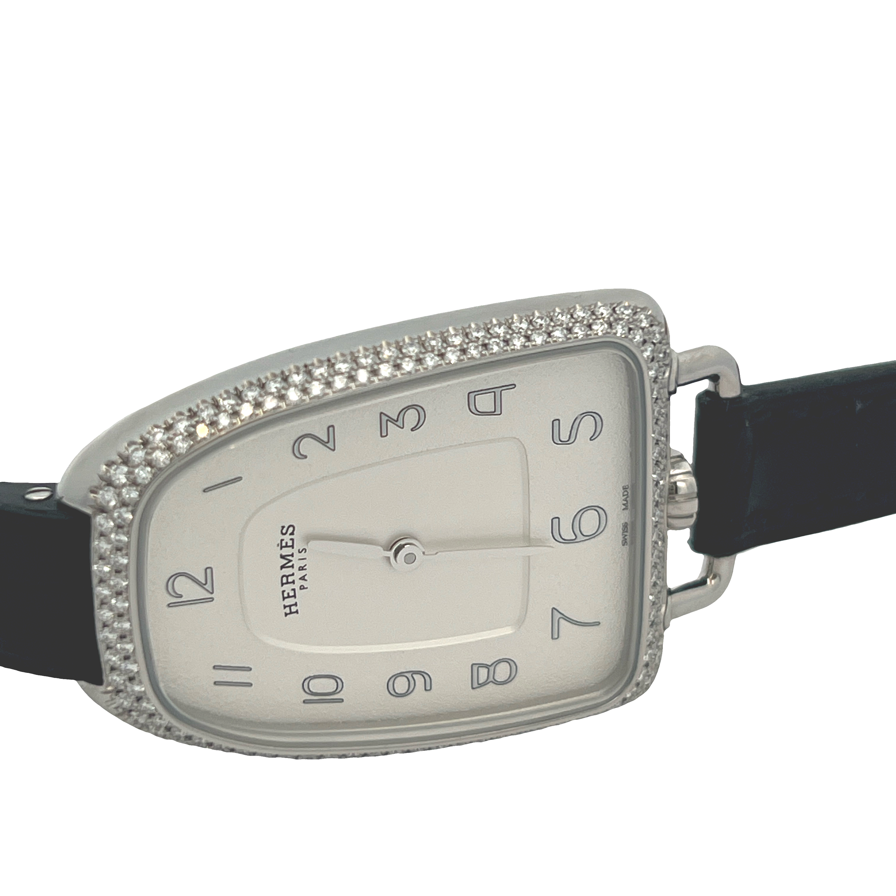 Pre-Owned Hermès Galop Diamond Bezel Alligator Strap Watch