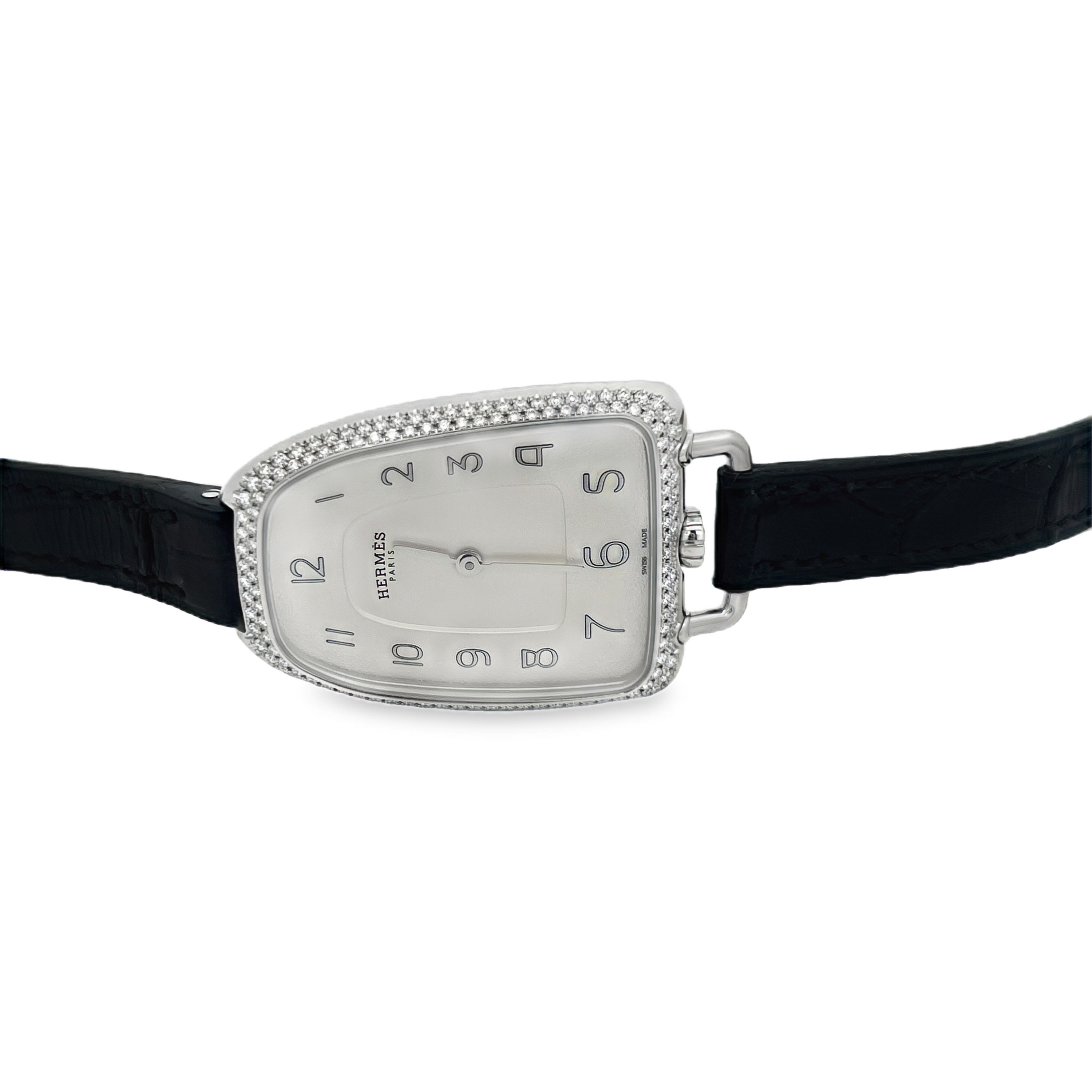 Pre-Owned Hermès Galop Diamond Bezel Alligator Strap Watch